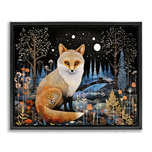 Stupell Industries Forest Fox in Nature Animals & Insects Painting Black Floater Framed Canvas Art Print Wall Art, 21 x 17