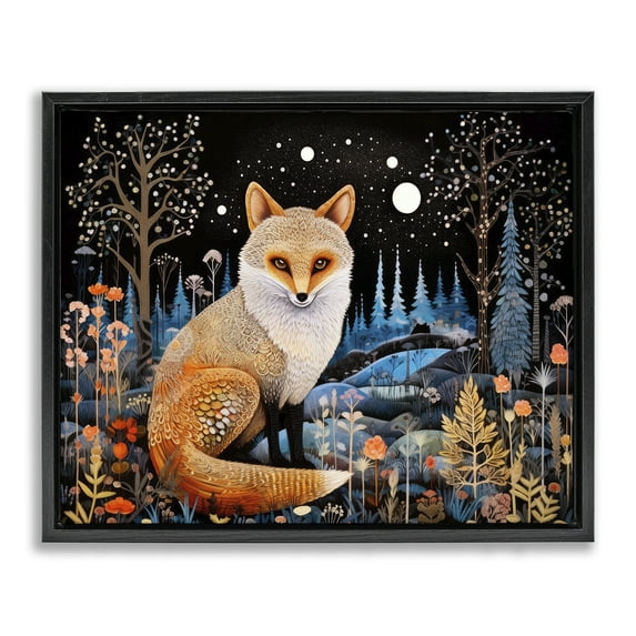 Stupell Industries Forest Fox in Nature Animals & Insects Painting Black Floater Framed Canvas Art Print Wall Art, 21 x 17