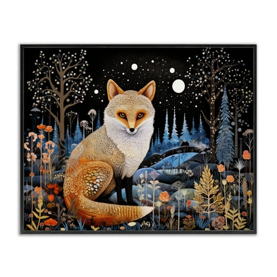 Stupell Industries Forest Fox in Nature Animals & Insects Painting Black Framed Art Print Wall Art, 14 x 11