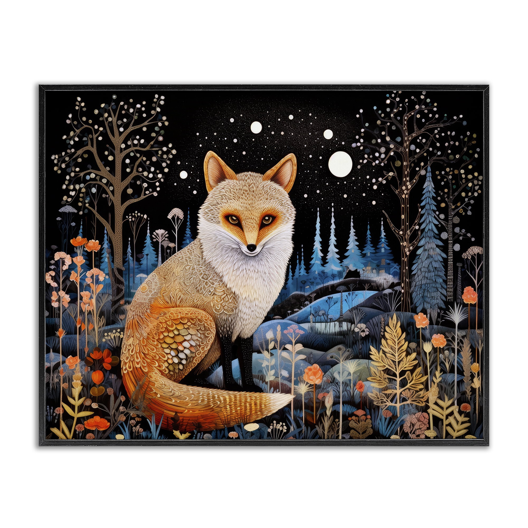Stupell Industries Forest Fox in Nature Animals & Insects Painting Black Framed Art Print Wall Art, 30 x 24