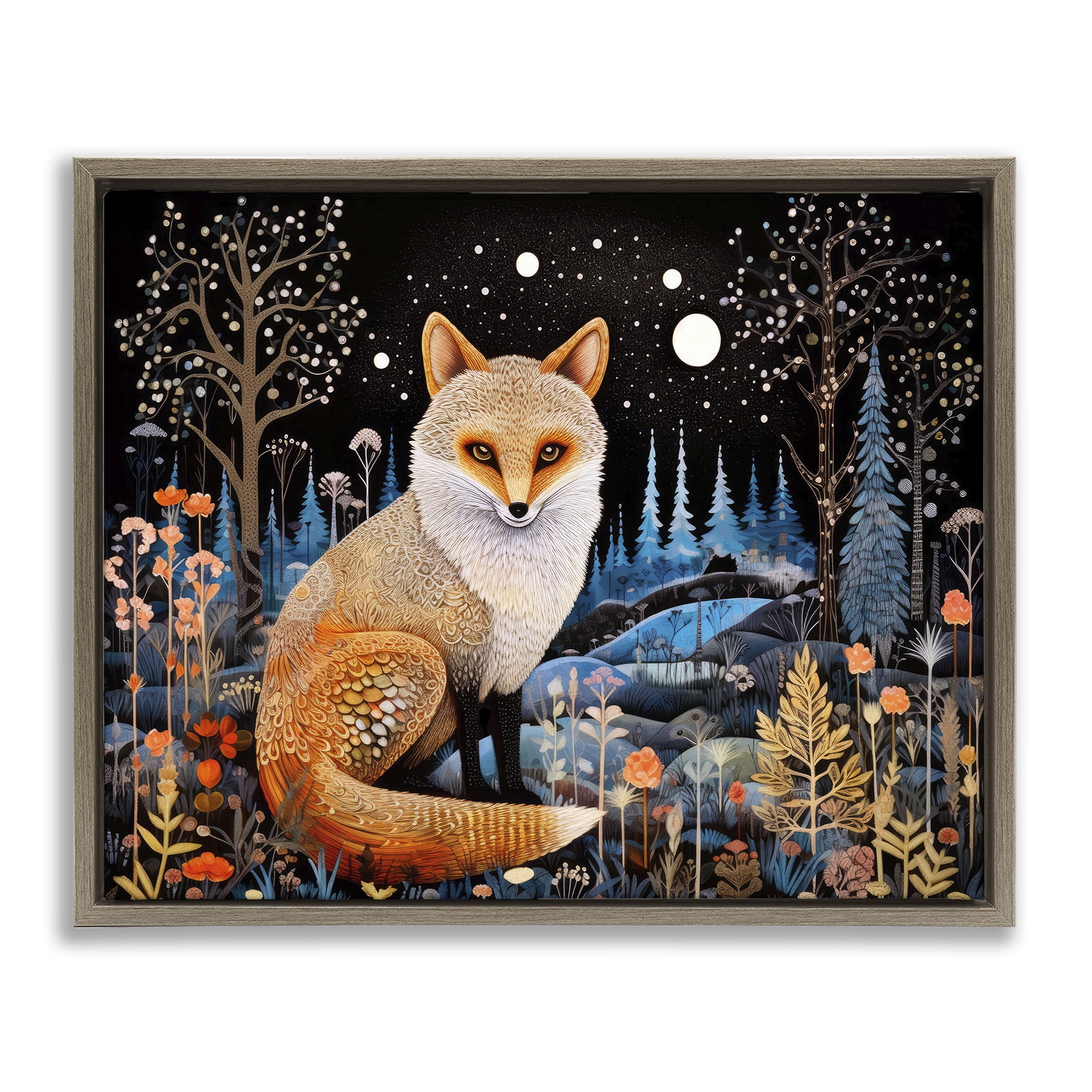 Stupell Industries Forest Fox in Nature Animals & Insects Painting Brown Floater Framed Canvas Art Print Wall Art, 21 x 17