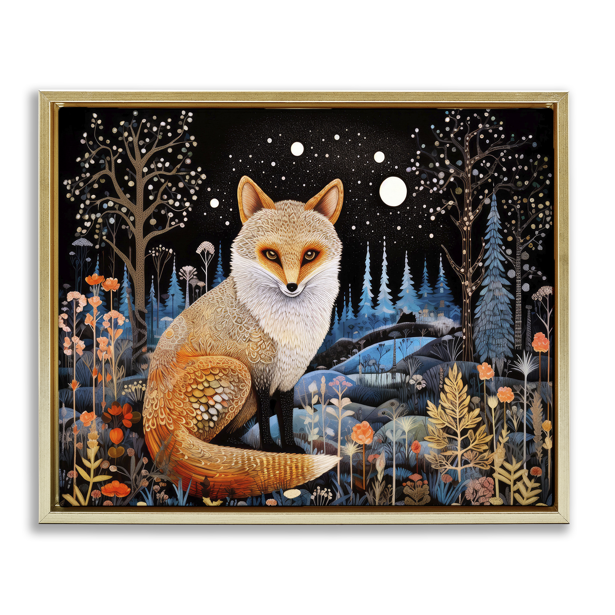 Stupell Industries Forest Fox in Nature Animals & Insects Painting Gold Floater Framed Canvas Art Print Wall Art, 31 x 25