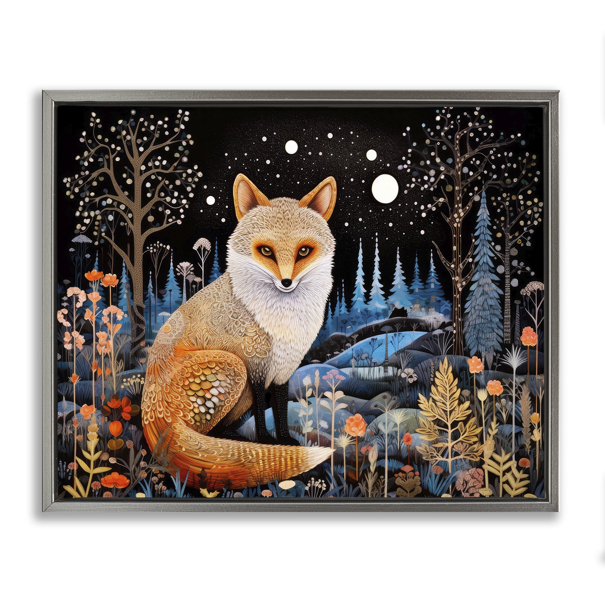 Stupell Industries Forest Fox in Nature Animals & Insects Painting Gray Floater Framed Canvas Art Print Wall Art, 21 x 17
