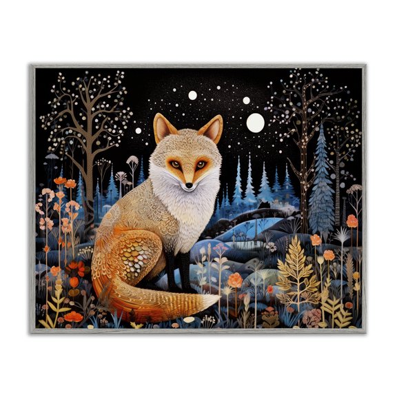 Stupell Industries Forest Fox in Nature Animals & Insects Painting Gray Framed Art Print Wall Art, 30 x 24