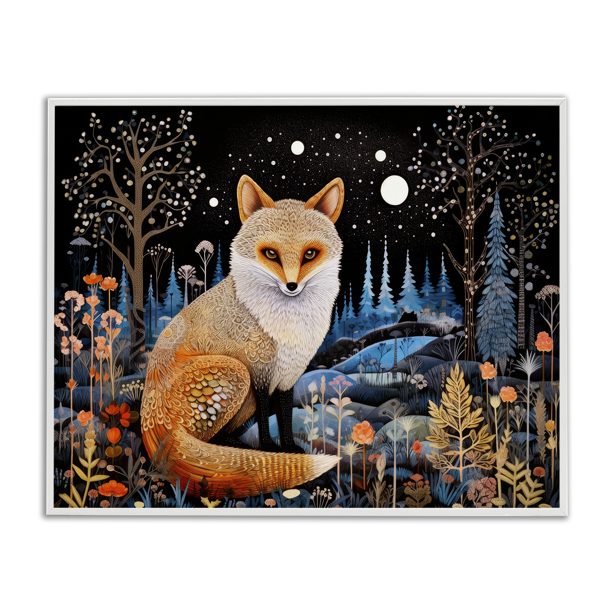 Stupell Industries Forest Fox in Nature Animals & Insects Painting White Framed Art Print Wall Art, 14 x 11