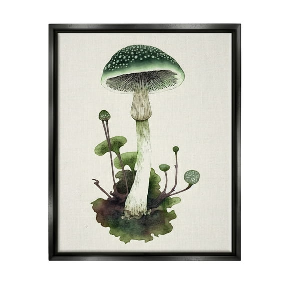 Stupell Industries Forest Green Mushroom Botanical & Floral Painting Black Floater Framed Canvas Art Print Wall Art, 25 x 31