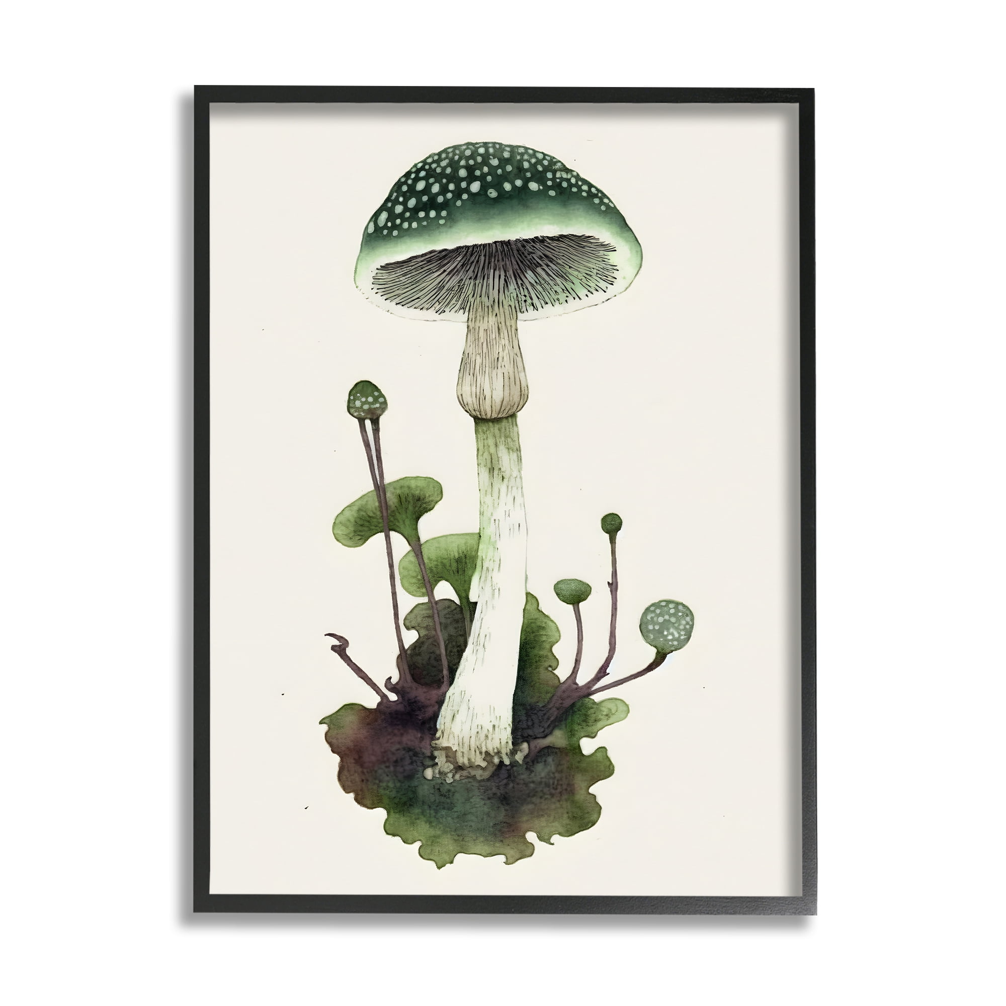 Stupell Industries Forest Green Mushroom Botanical & Floral Painting Black Framed Art Print Wall Art, 11 x 14