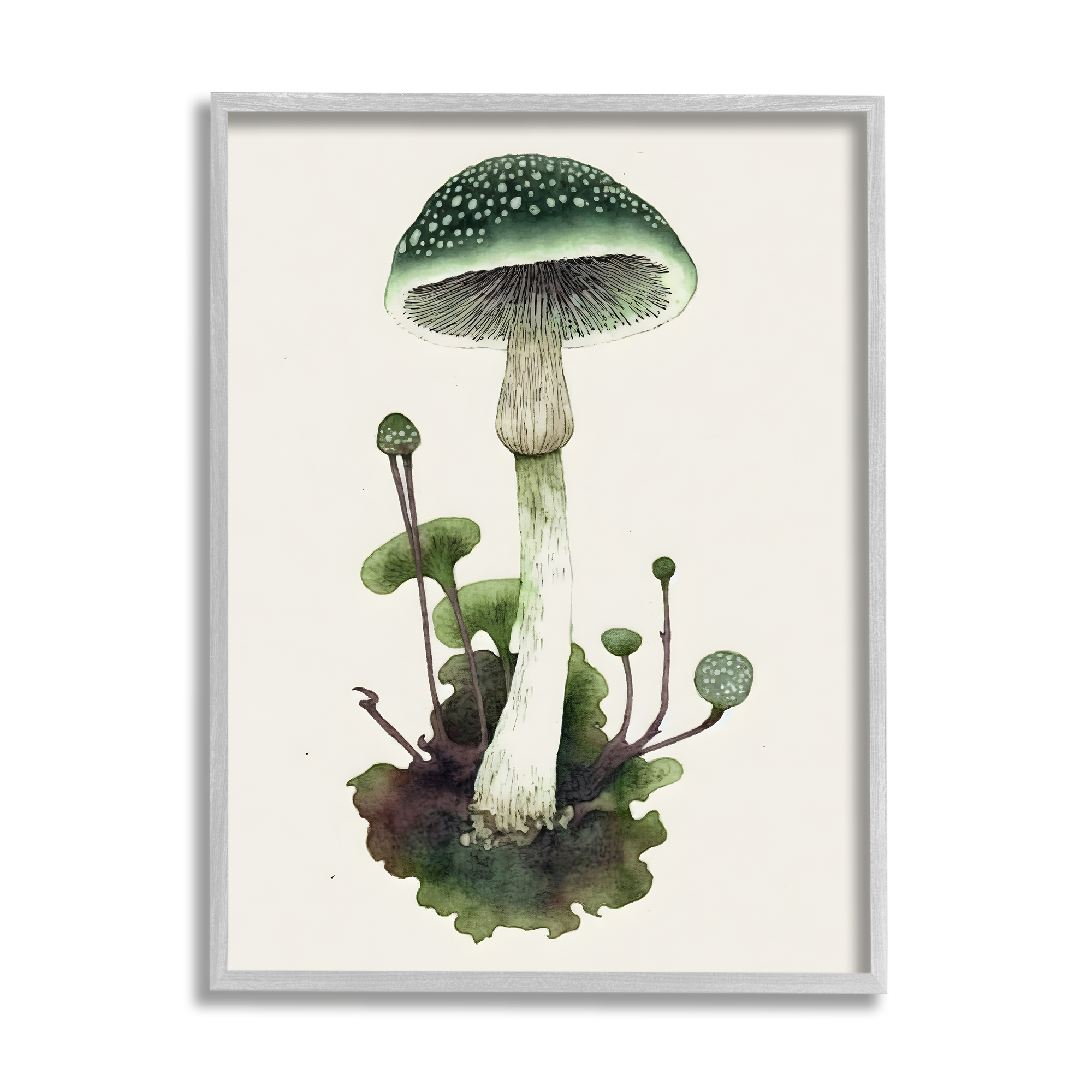 Stupell Industries Forest Green Mushroom Botanical & Floral Painting Gray Framed Art Print Wall Art, 11 x 14