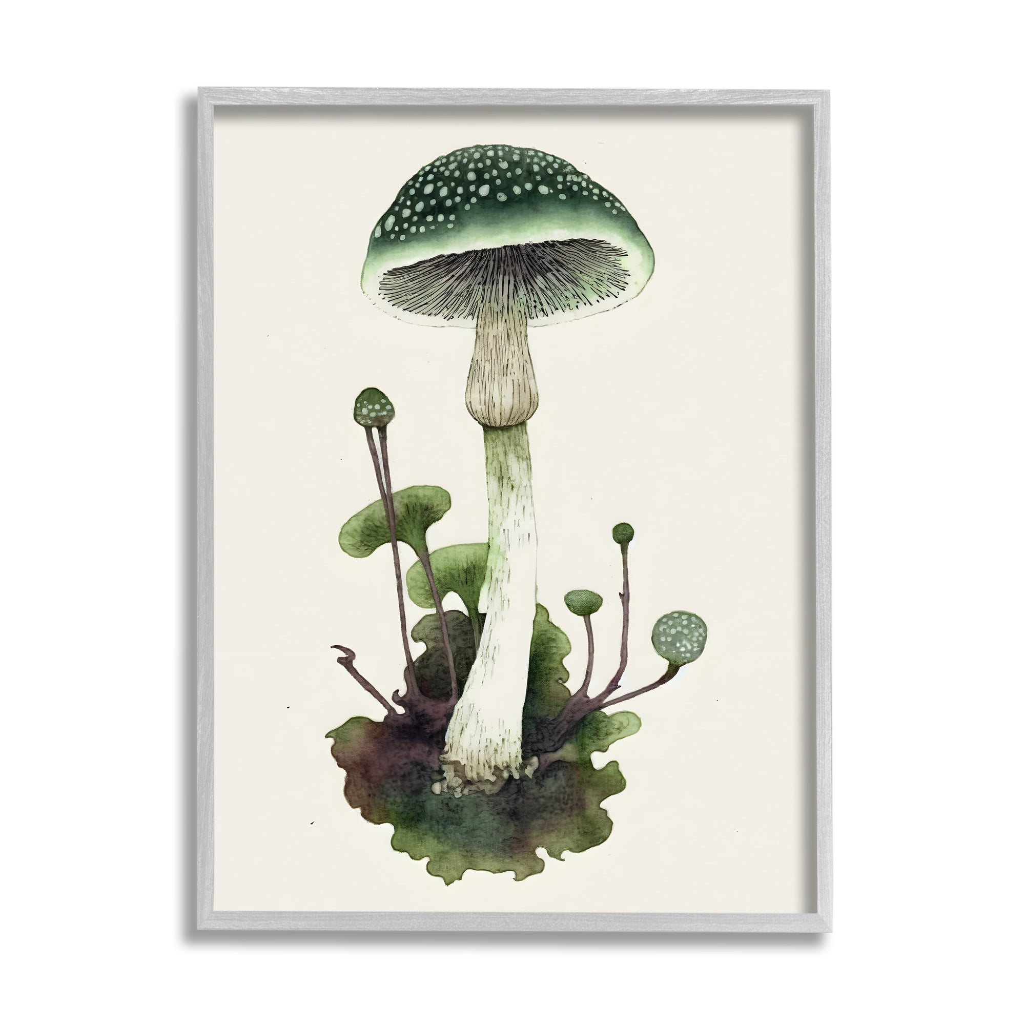 Stupell Industries Forest Green Mushroom Botanical & Floral Painting Gray Framed Art Print Wall Art, 16 x 20