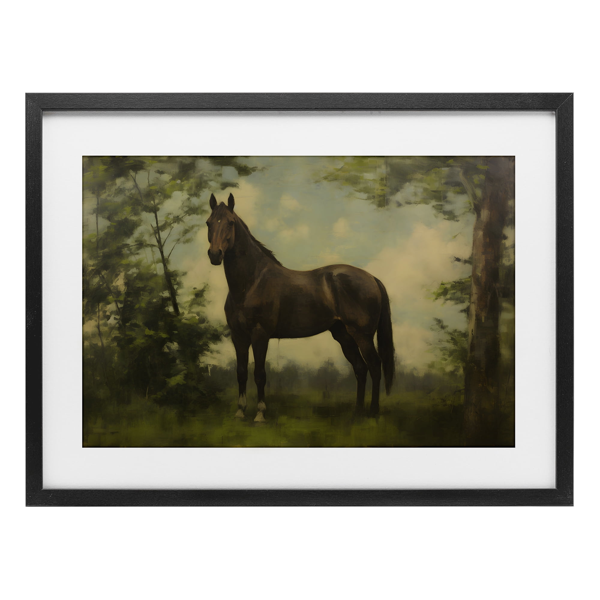 Stupell Industries Forest Horse Portrait Black Framed Print Under Glass, design by Petal Prints Design