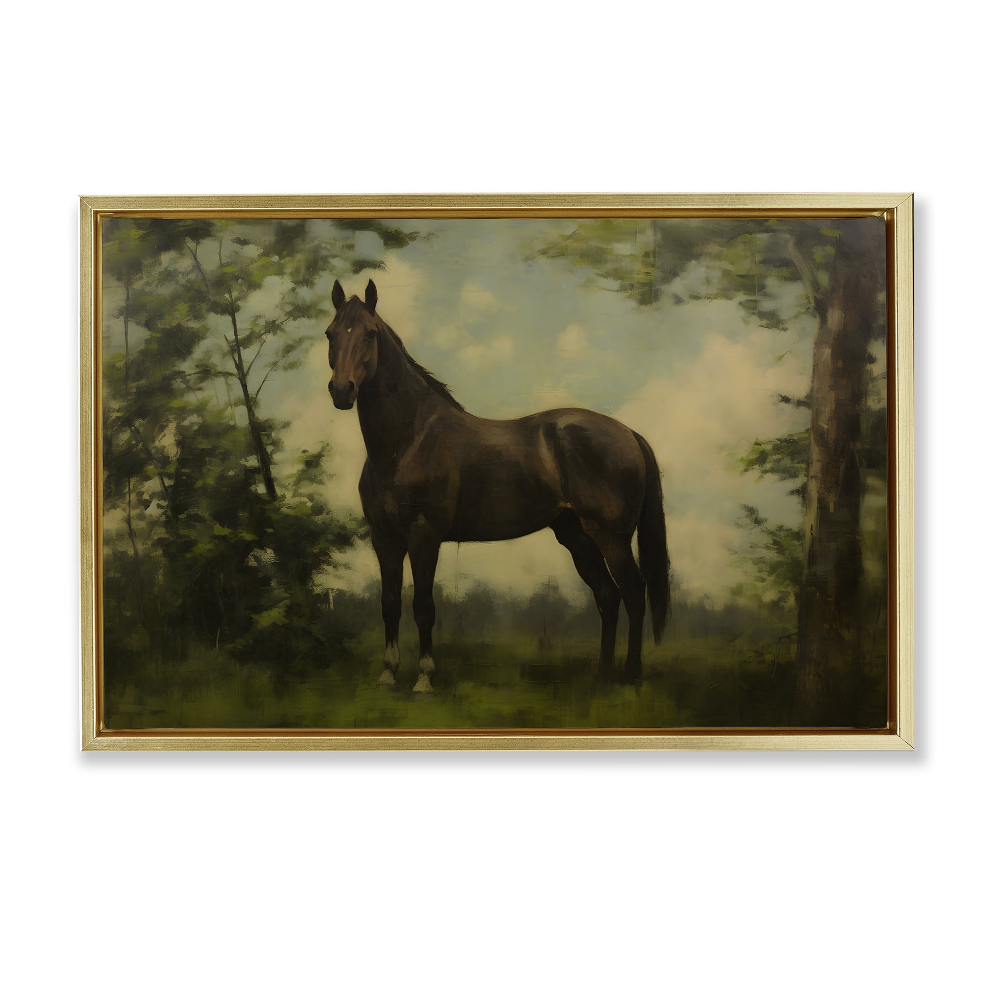 Stupell Industries Forest Horse Portrait Gold Framed Floater Canvas Wall Art, design by Petal Prints Design