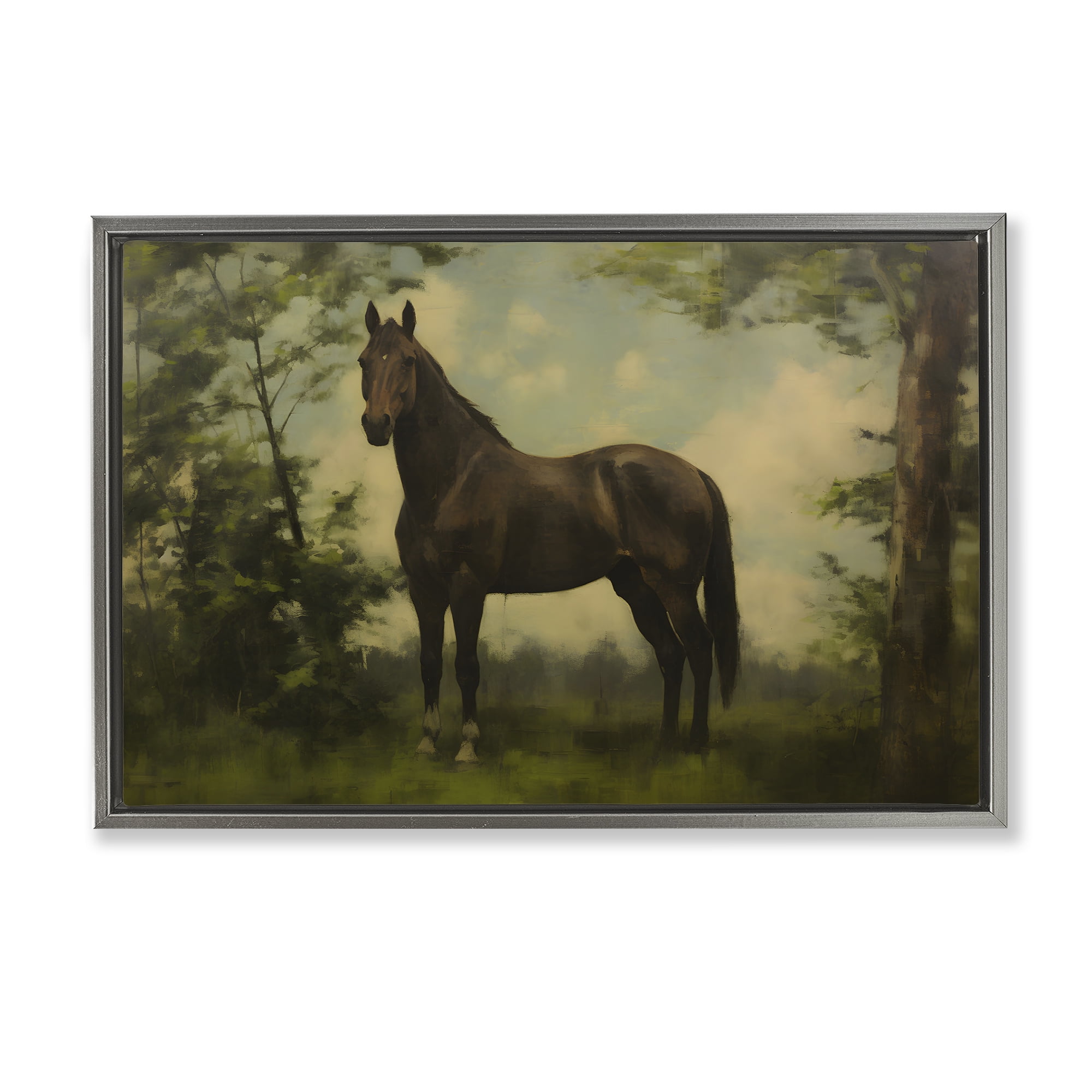 Stupell Industries Forest Horse Portrait Gray Framed Floater Canvas Wall Art, design by Petal Prints Design