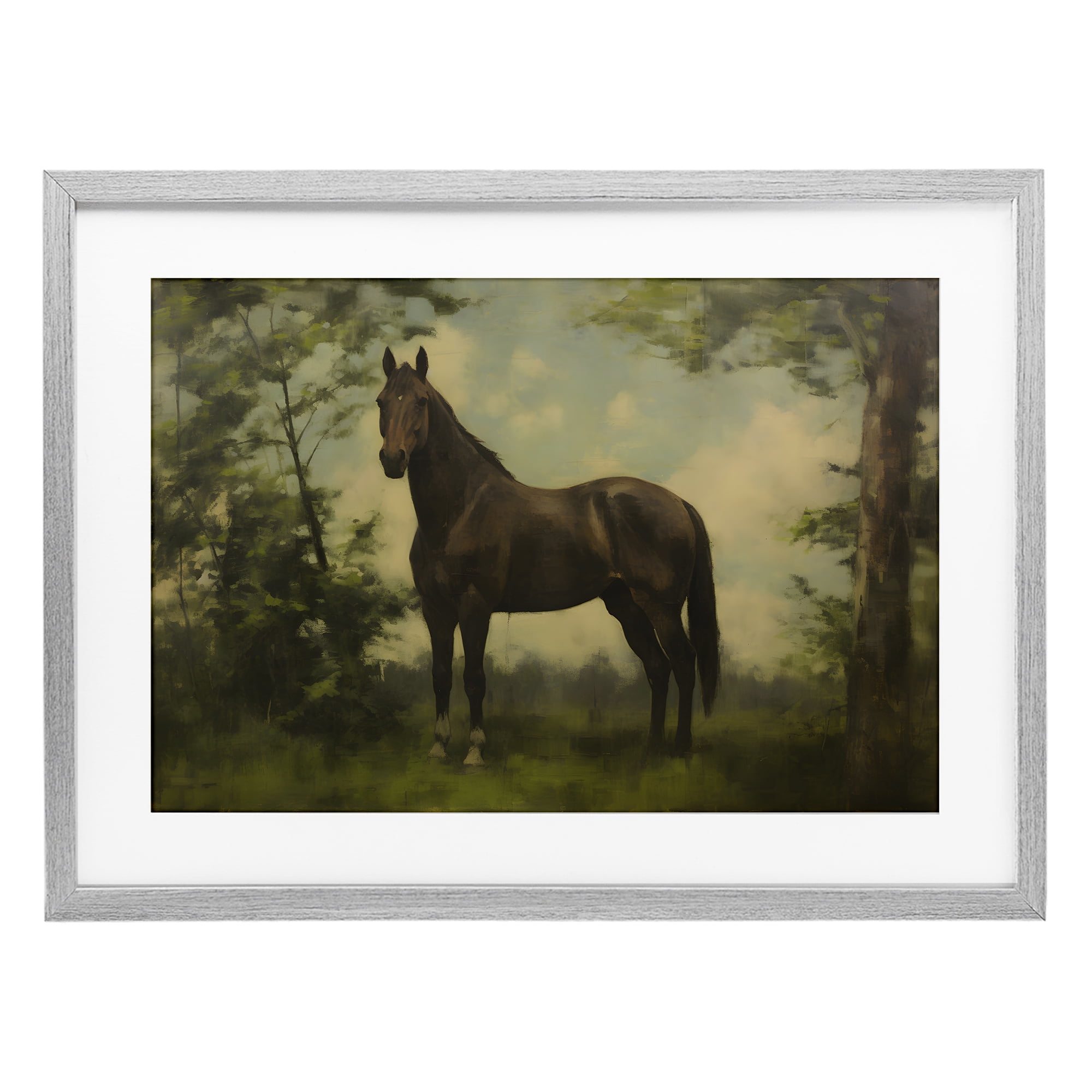 Stupell Industries Forest Horse Portrait Gray Framed Print Under Glass, design by Petal Prints Design