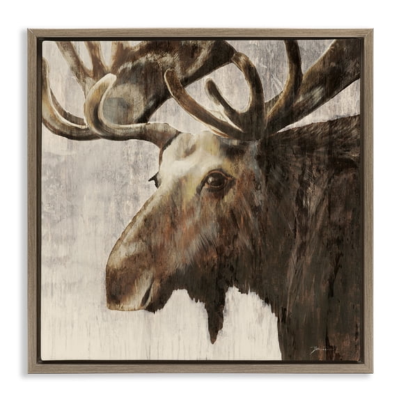Stupell Industries Forest Moose Distressed Animals Painting Brown Floater Framed Canvas Art Print Wall Art, 25 x 25