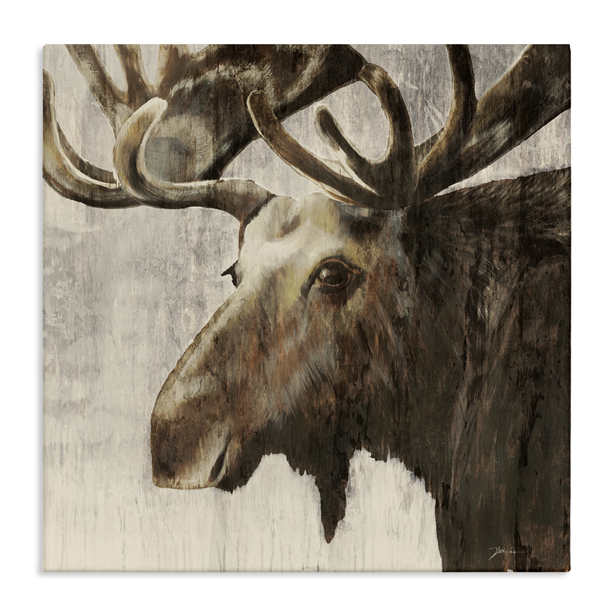 Stupell Industries Forest Moose Distressed Animals Painting Wrapped Canvas Art Print Wall Art, 30 x 30