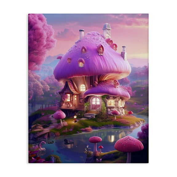 Stupell Industries Forest Mushroom Cottage Town & City Painting Gallery Wrapped Canvas Art Print Wall Art, 16 x 20