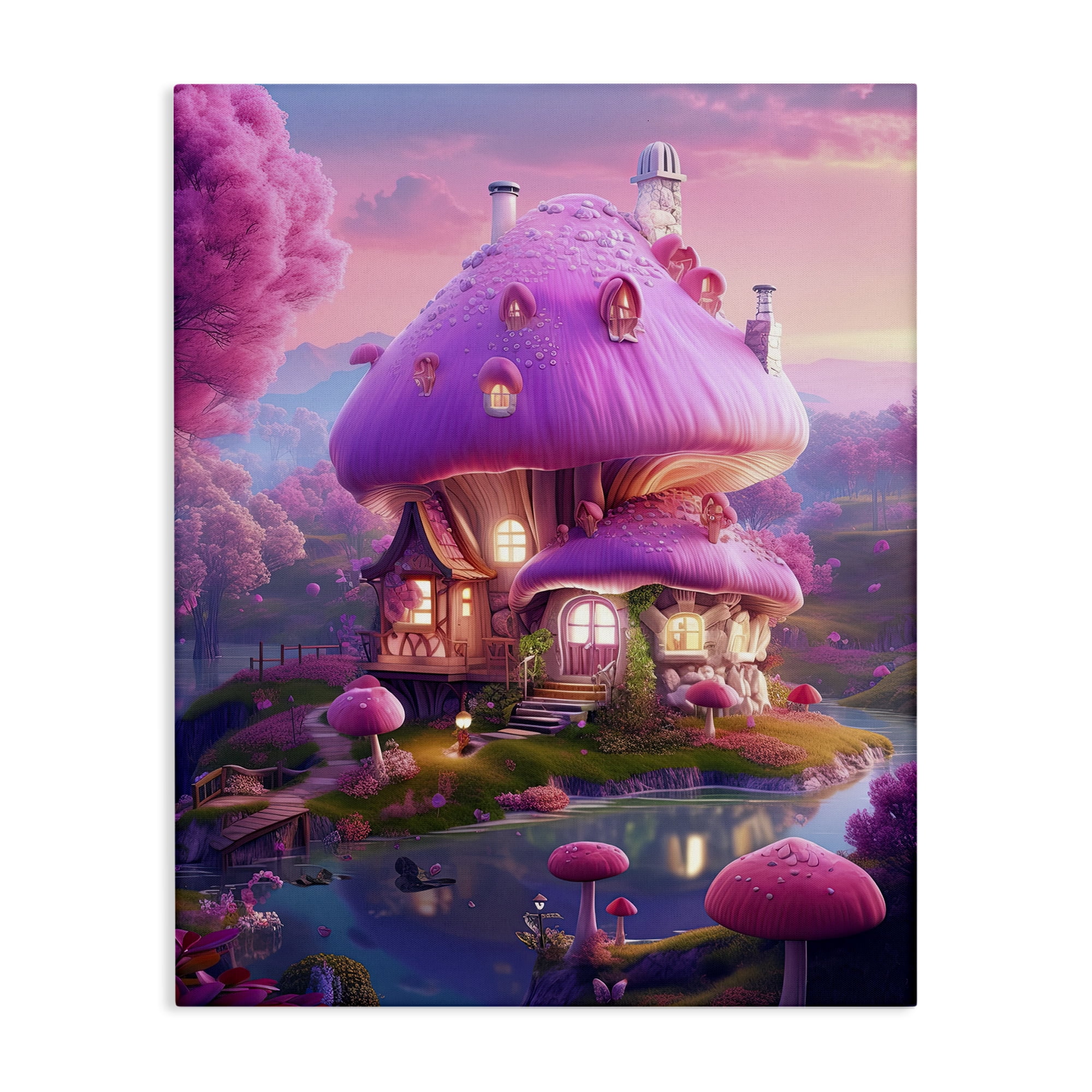 Stupell Industries Forest Mushroom Cottage Town & City Painting Gallery Wrapped Canvas Art Print Wall Art, 24 x 30