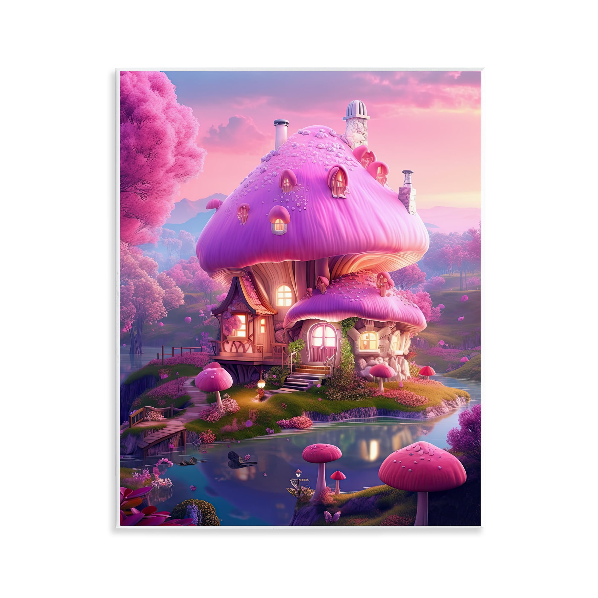 Stupell Industries Forest Mushroom Cottage Town & City Painting Unframed Art Print Wall Art, 11 x 14