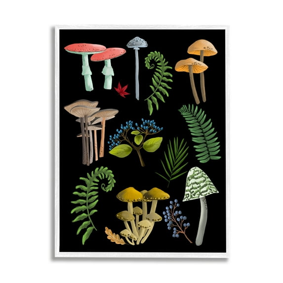 Stupell Industries Forest Mushrooms & Plants Botanical & Floral Painting White Framed Art Print Wall Art, 24 x 30