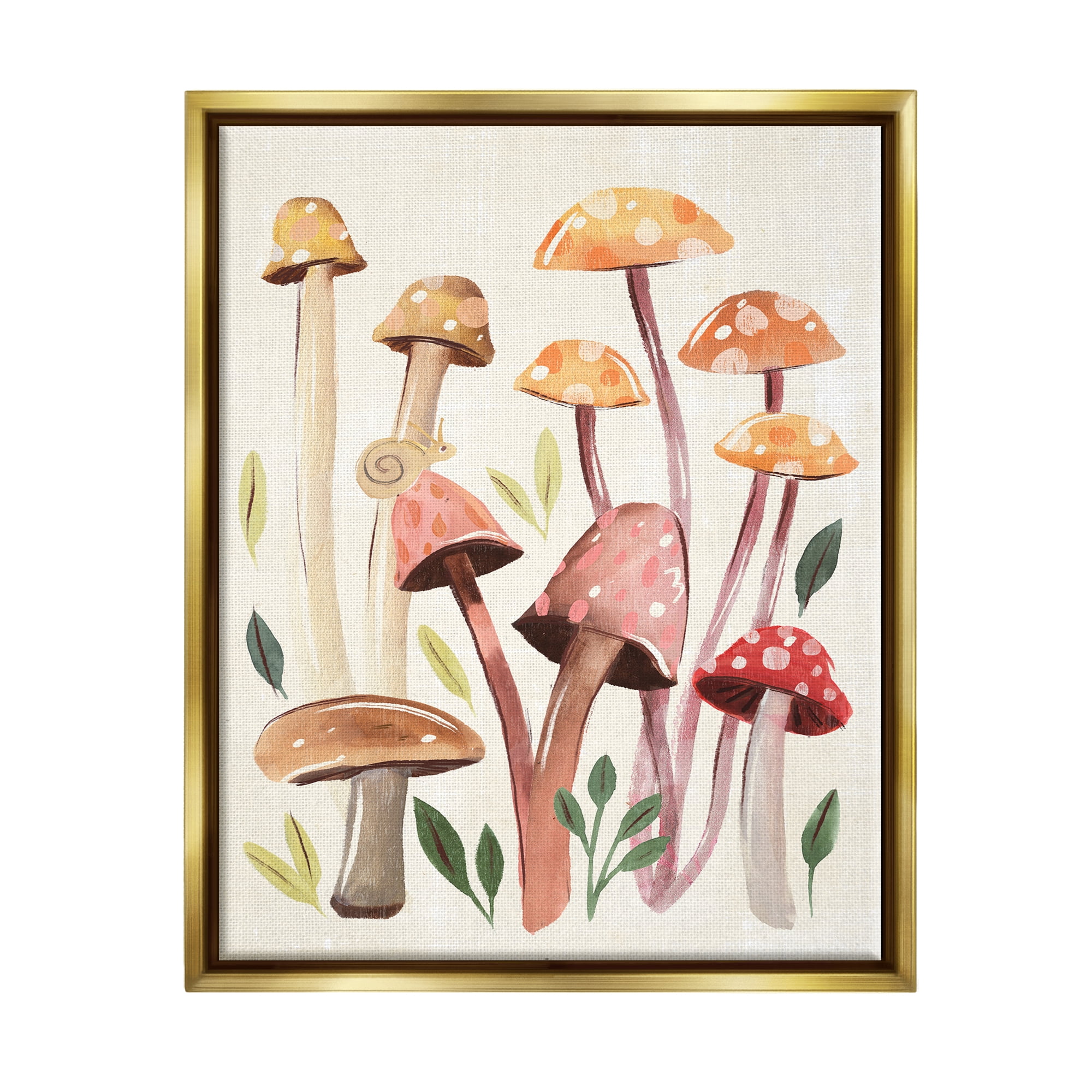 Stupell Industries Forest Mushrooms Sprouting Nature Botanical & Floral Painting Gold Floater Framed Art Print Wall Art