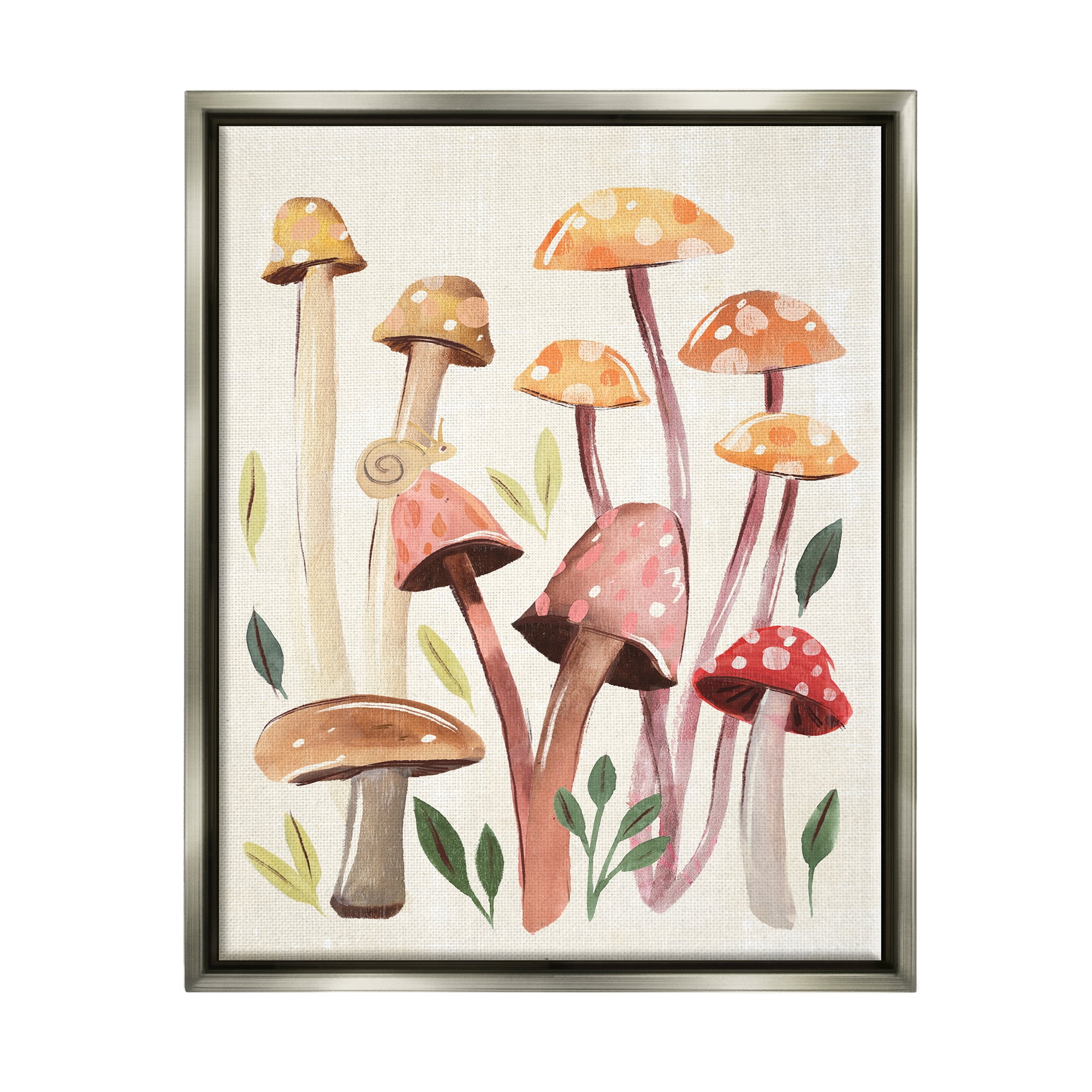 Stupell Industries Forest Mushrooms Sprouting Nature Botanical & Floral Painting Gray Floater Framed Art Print Wall Art