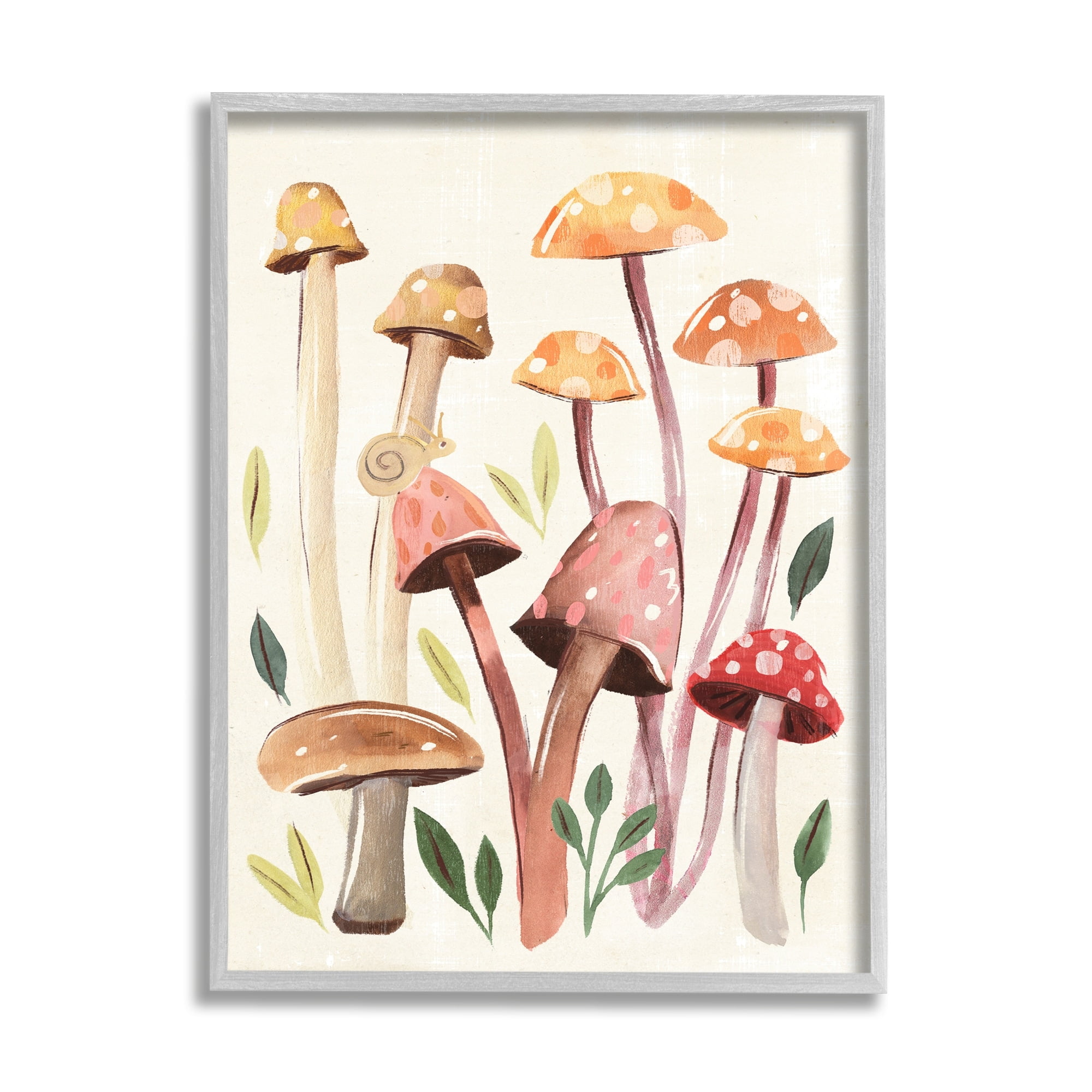 Stupell Industries Forest Mushrooms Sprouting Nature Botanical & Floral Painting Gray Framed Art Print Wall Art
