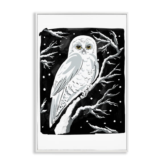 Stupell Industries Forest Owl & Calm Snowfall Animals Painting White Framed Art Print Wall Art, 12 x 18