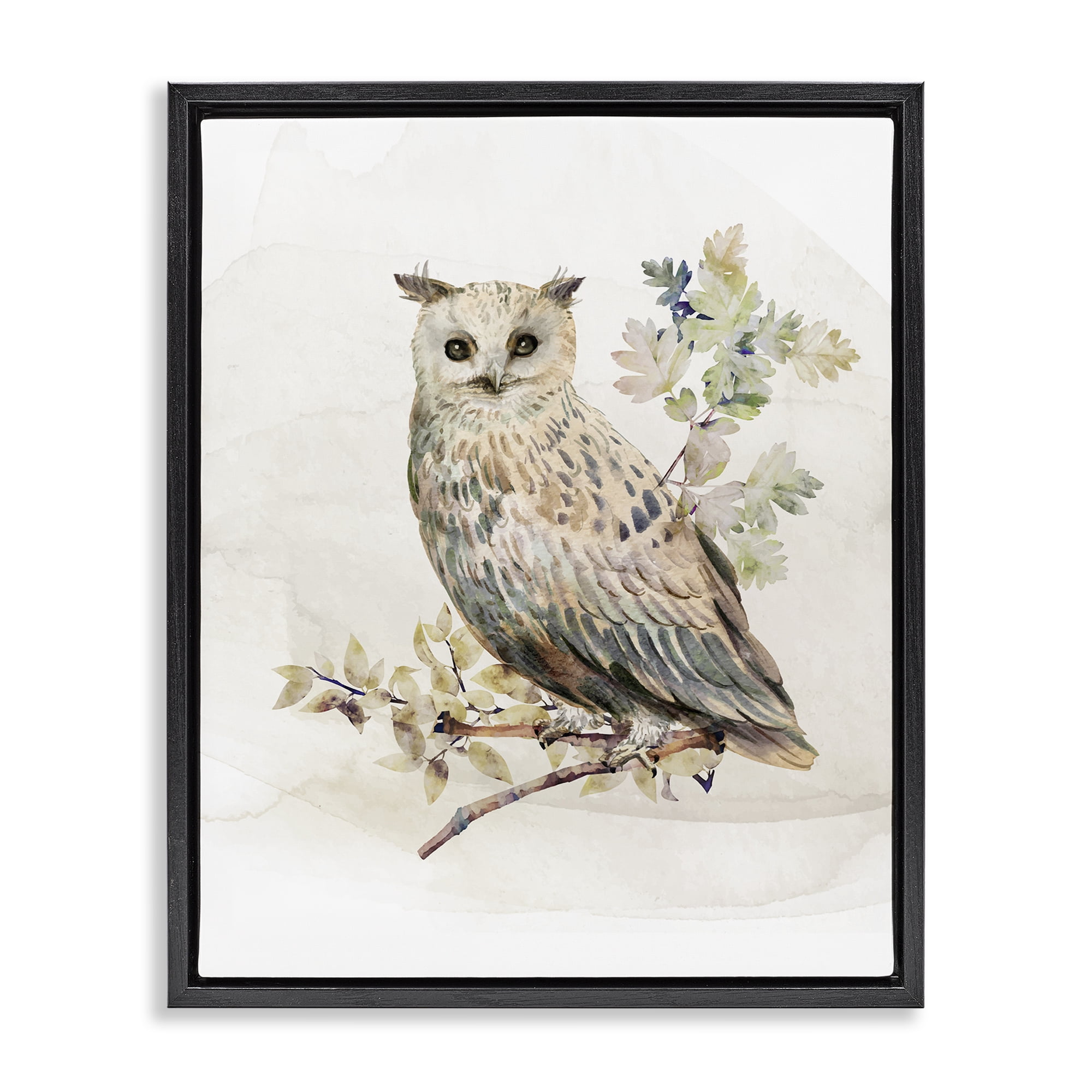 Stupell Industries Forest Owl with Foliage Black Framed Floater Canvas Wall Art, design by CAD Designs
