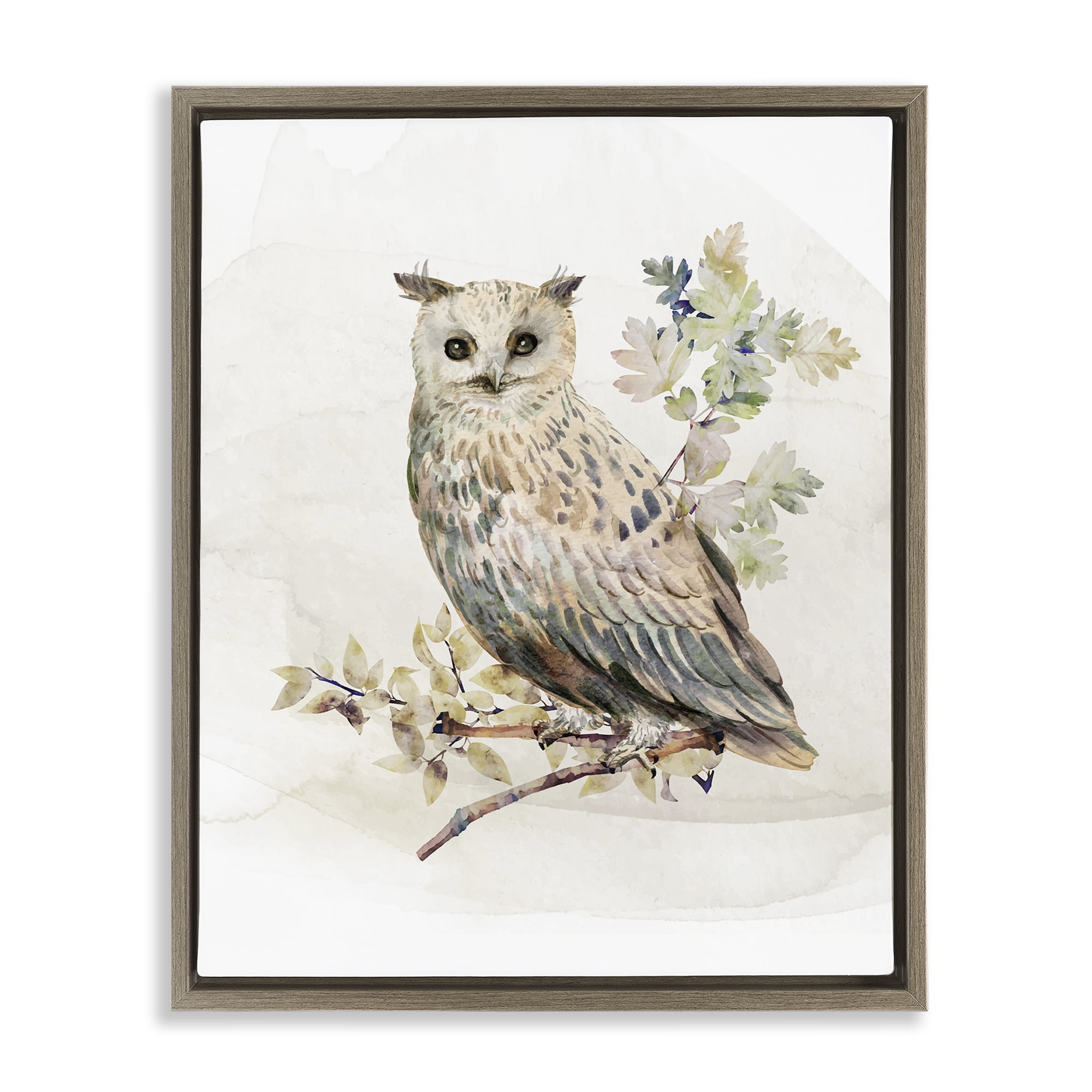 Stupell Industries Forest Owl with Foliage Brown Framed Floater Canvas Wall Art, design by CAD Designs