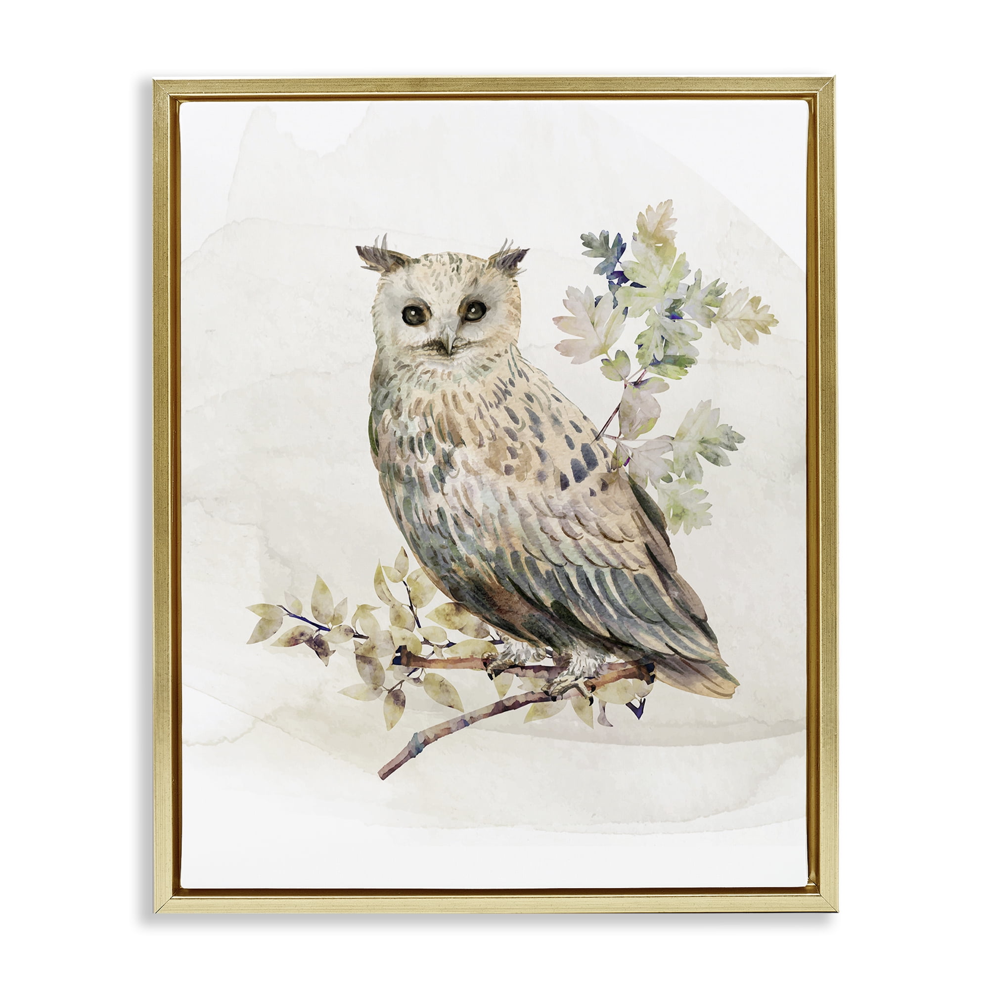 Stupell Industries Forest Owl with Foliage Gold Framed Floater Canvas Wall Art, design by CAD Designs