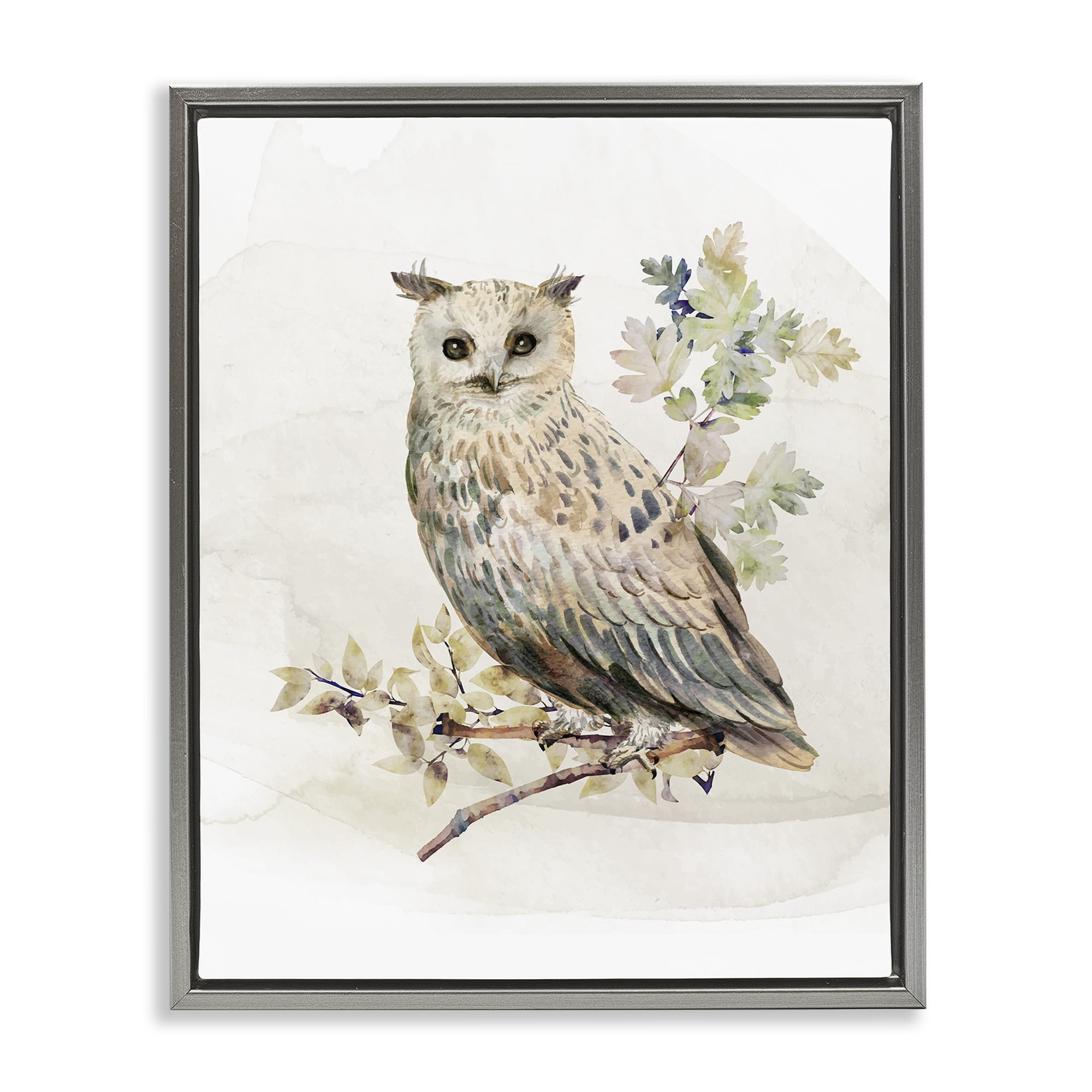 Stupell Industries Forest Owl with Foliage Gray Framed Floater Canvas Wall Art, design by CAD Designs