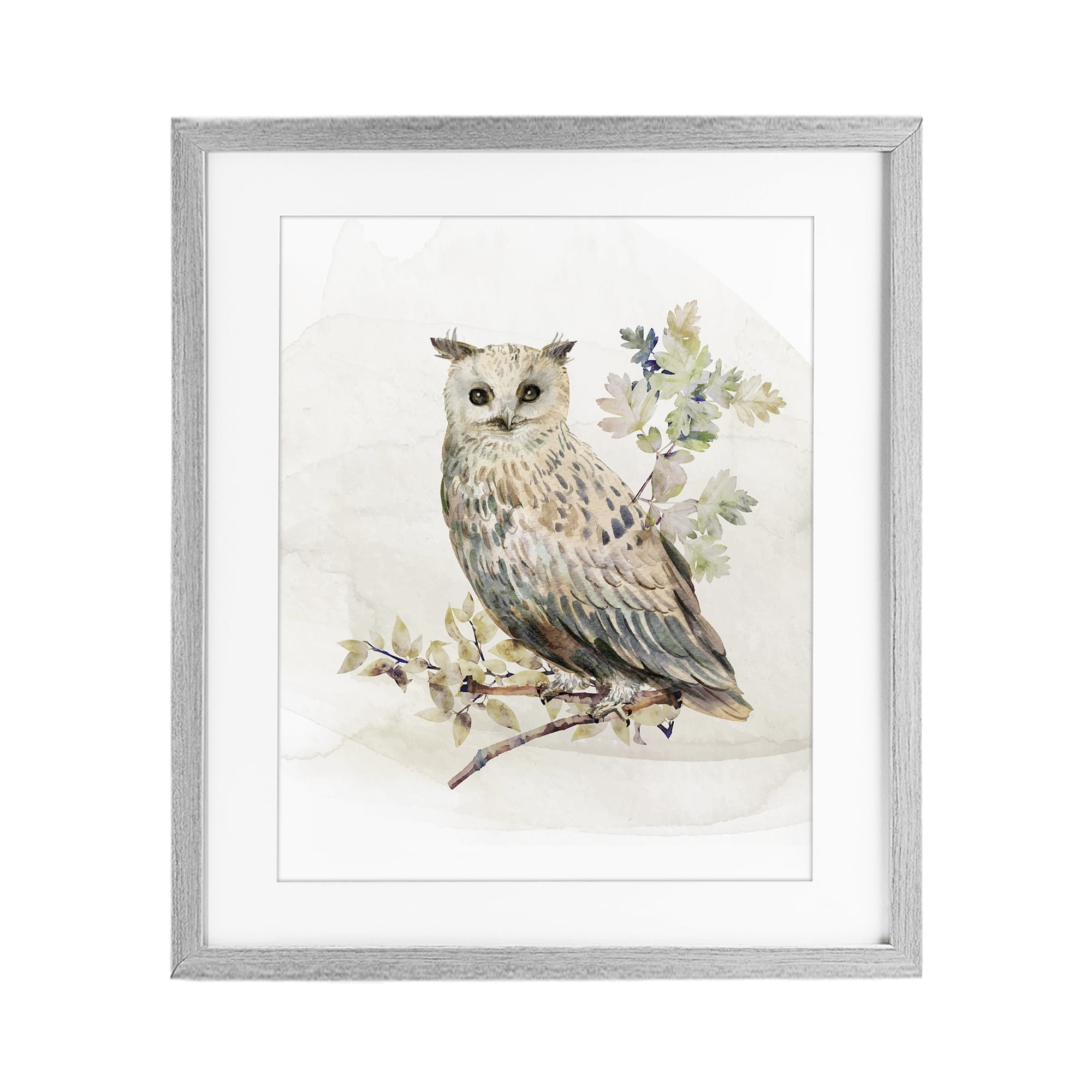 Stupell Industries Forest Owl with Foliage Gray Framed Print Under Glass, design by CAD Designs