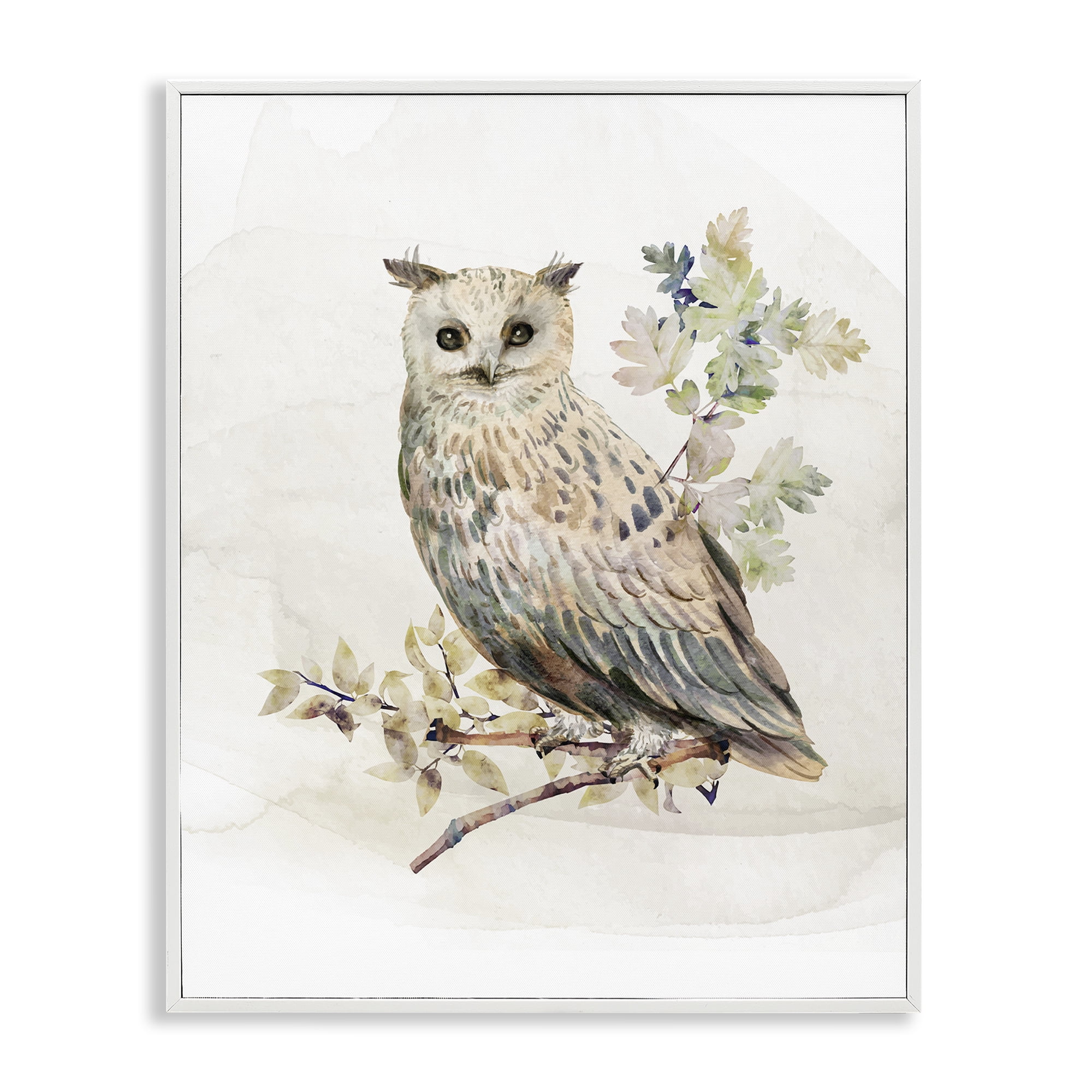 Stupell Industries Forest Owl with Foliage White Framed Giclee Art, design by CAD Designs