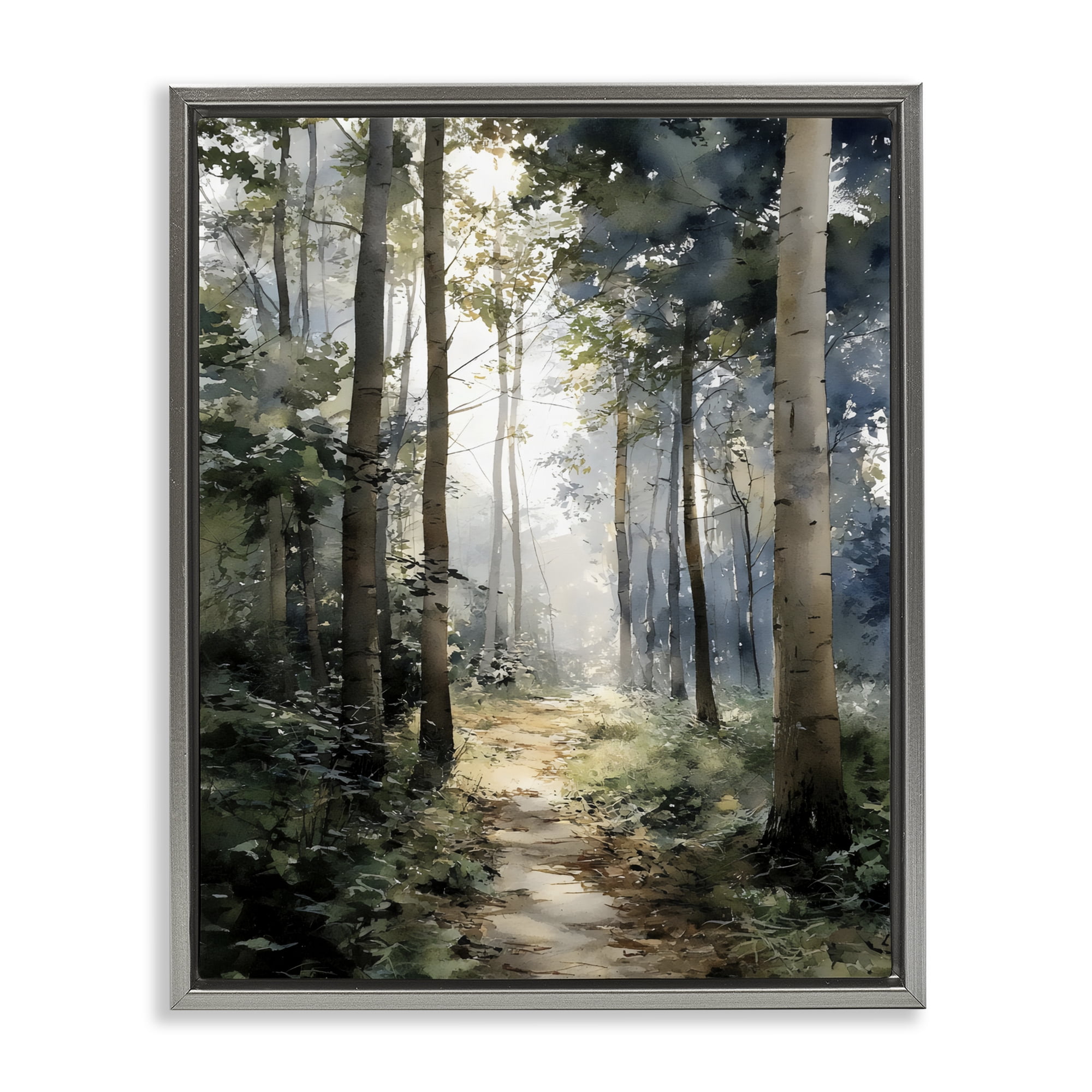 Stupell Industries Forest Path in Morning Gray Framed Floater Canvas Wall Art, design by Franklyn Gregory