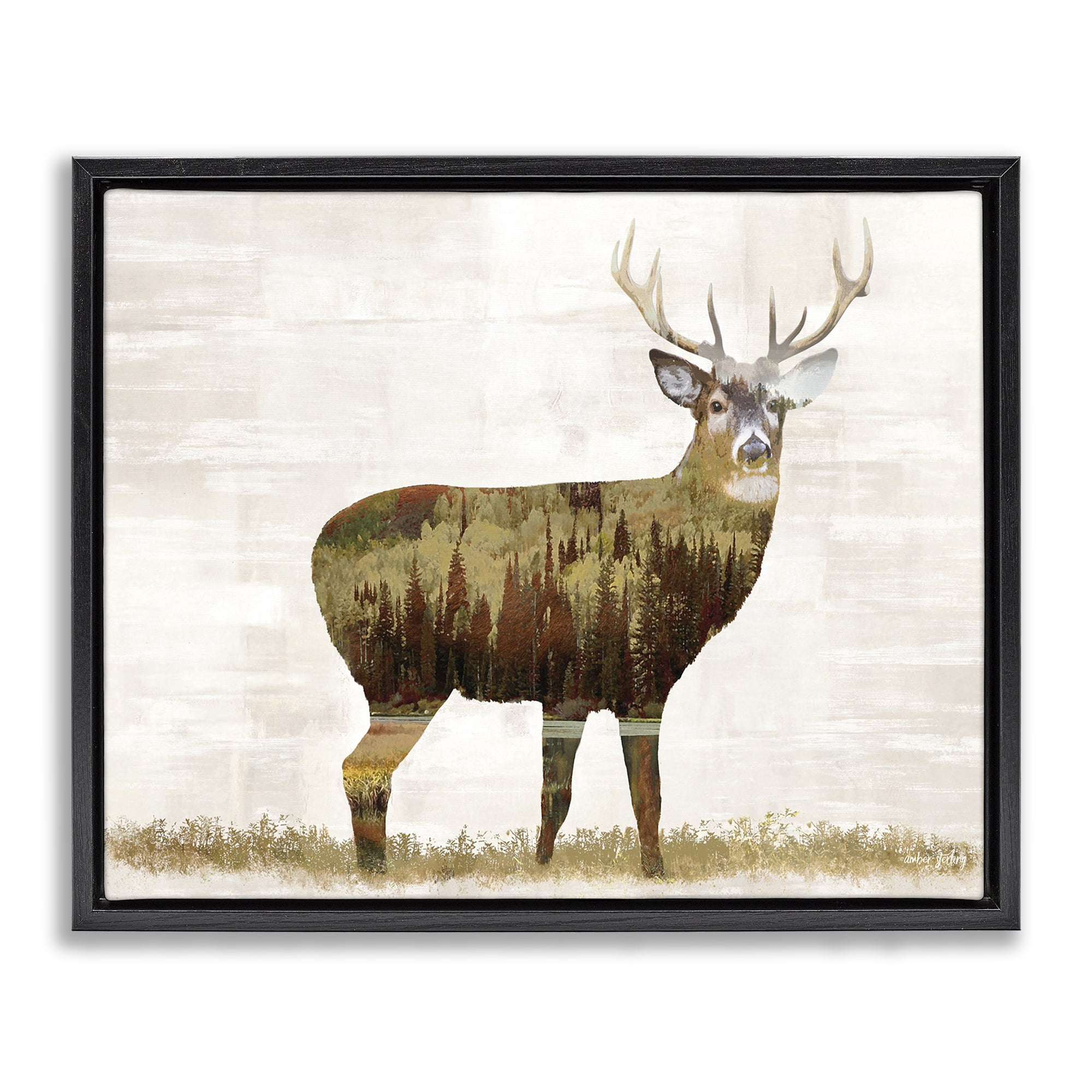 Stupell Industries Forest Pattern Deer Animals & Insects Painting Black Floater Framed Art Print Wall Art, 31 x 25