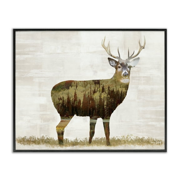 Stupell Industries Forest Pattern Deer Animals & Insects Painting Black Framed Art Print Wall Art, 14 x 11