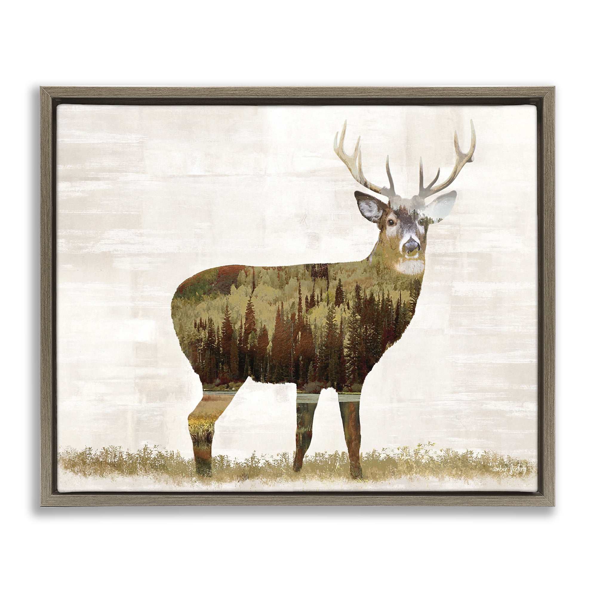 Stupell Industries Forest Pattern Deer Animals & Insects Painting Brown Floater Framed Art Print Wall Art, 31 x 25