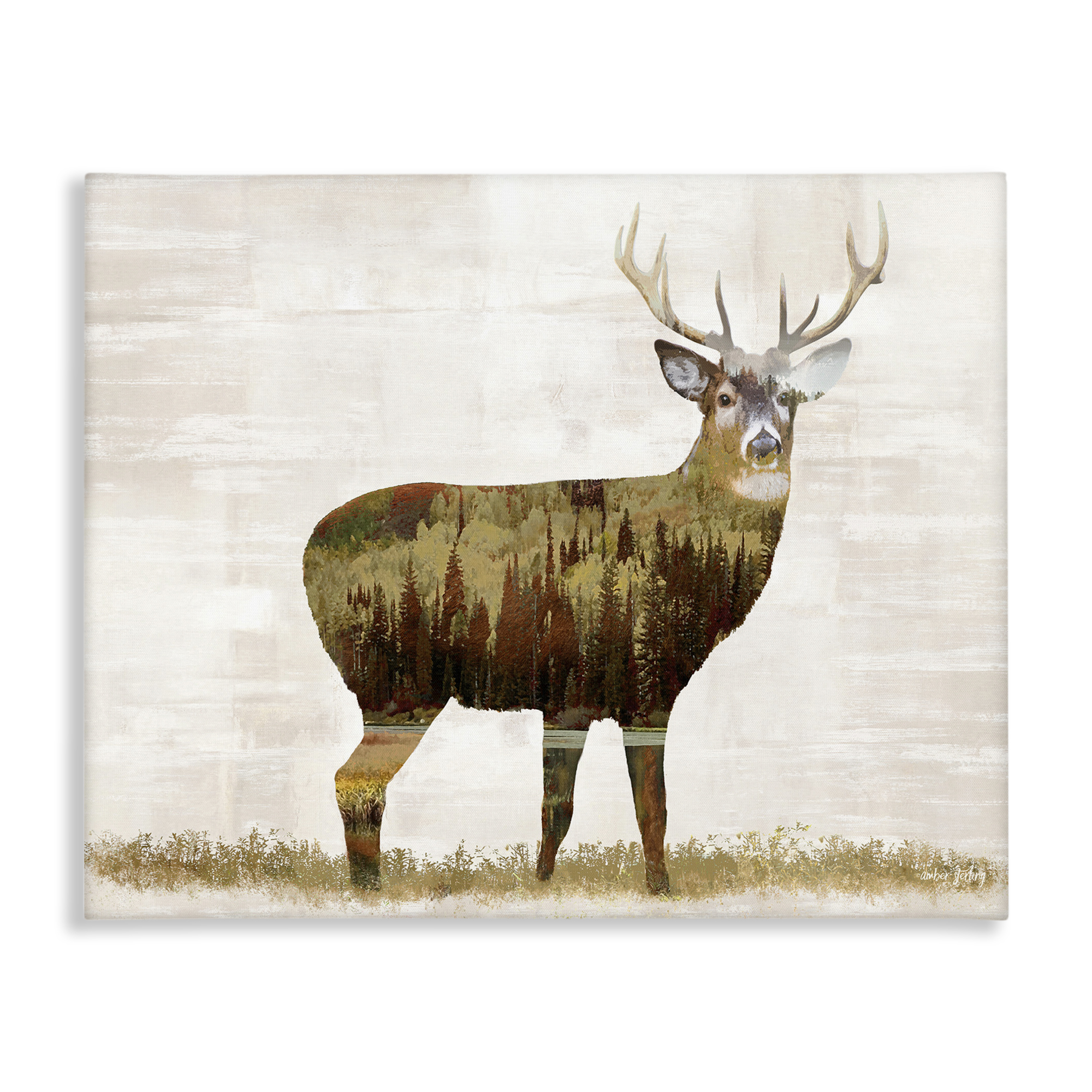 Stupell Industries Forest Pattern Deer Animals & Insects Painting Gallery Wrapped Canvas Art Print Wall Art, 40 x 30