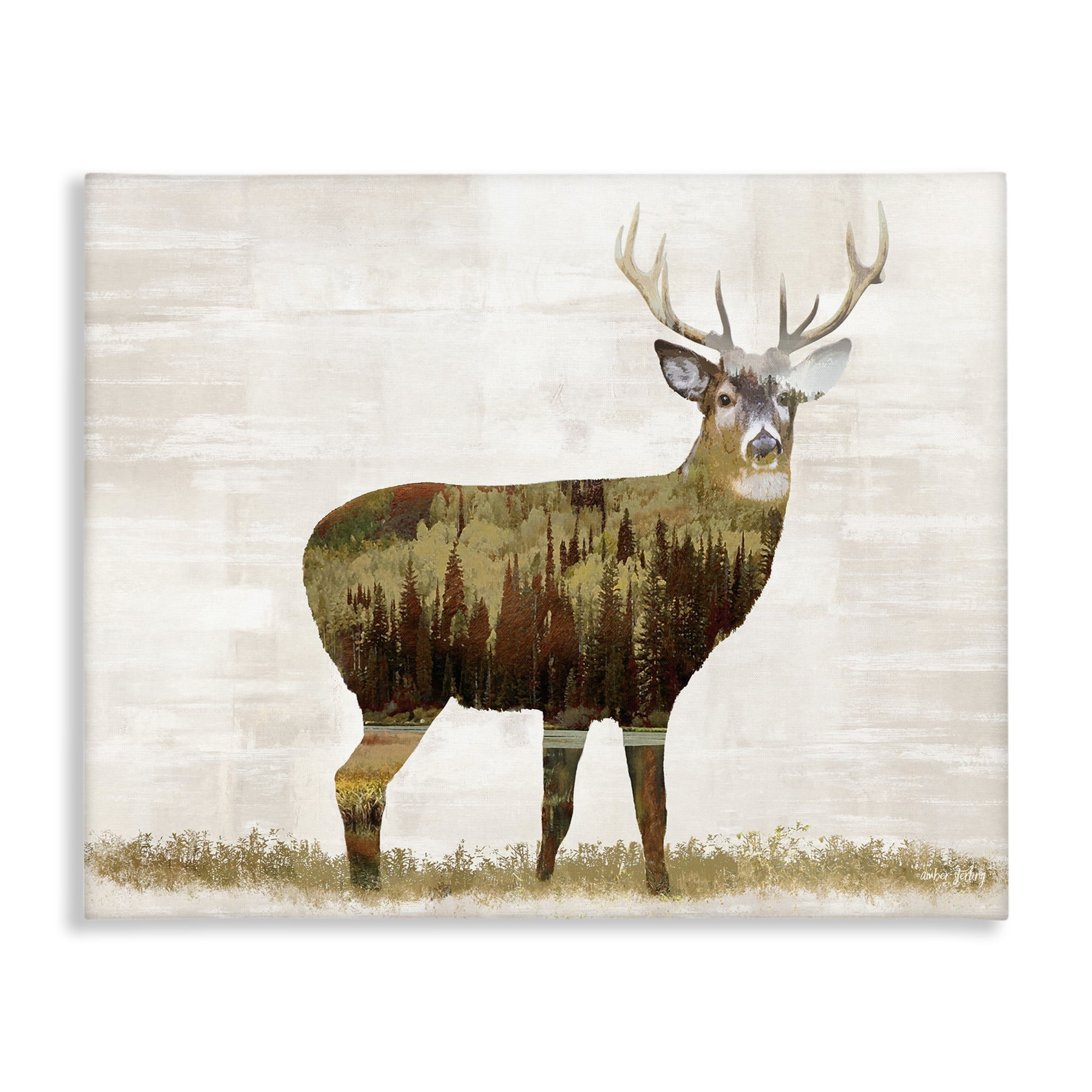 Stupell Industries Forest Pattern Deer Animals & Insects Painting Gallery Wrapped Canvas Art Print Wall Art, 48 x 36