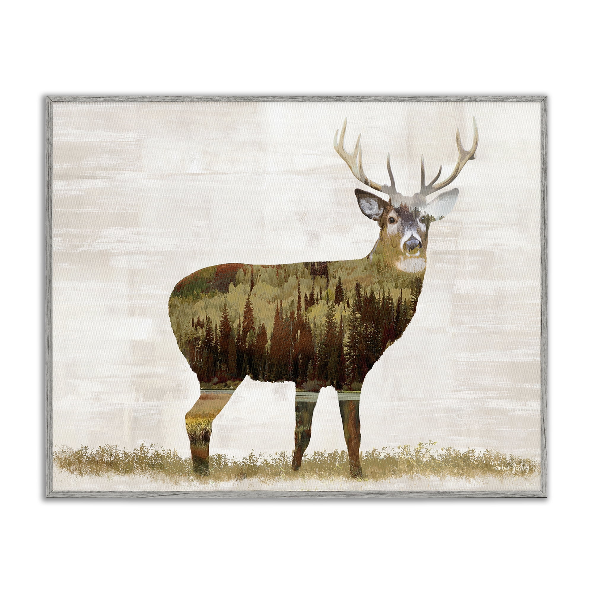 Stupell Industries Forest Pattern Deer Animals & Insects Painting Gray Framed Art Print Wall Art, 30 x 24