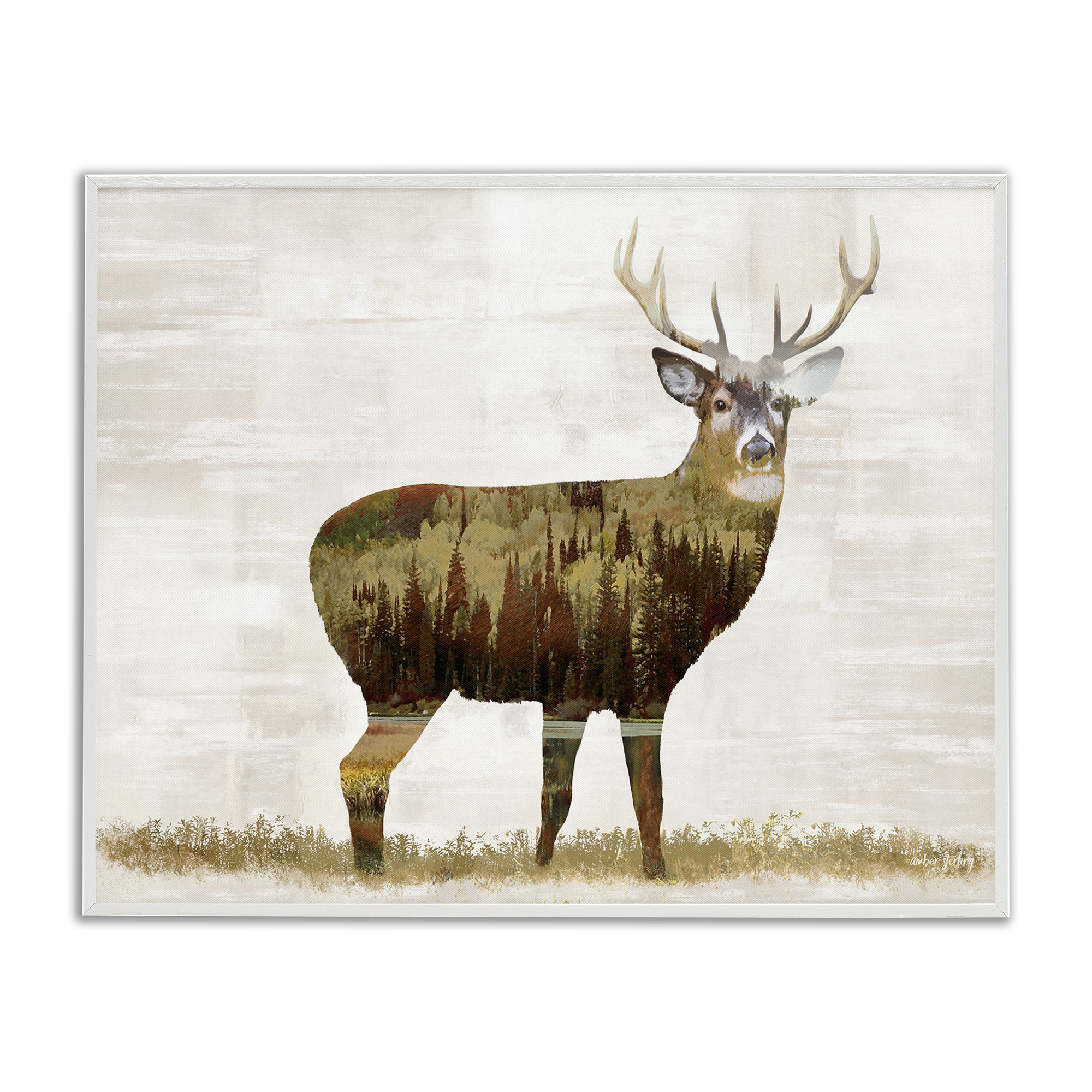 Stupell Industries Forest Pattern Deer Animals & Insects Painting White Framed Art Print Wall Art, 14 x 11
