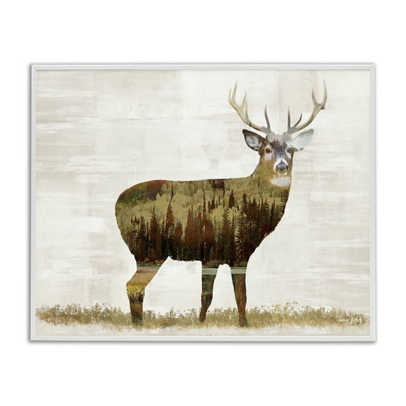 Stupell Industries Forest Pattern Deer Animals & Insects Painting White Framed Art Print Wall Art, 30 x 24