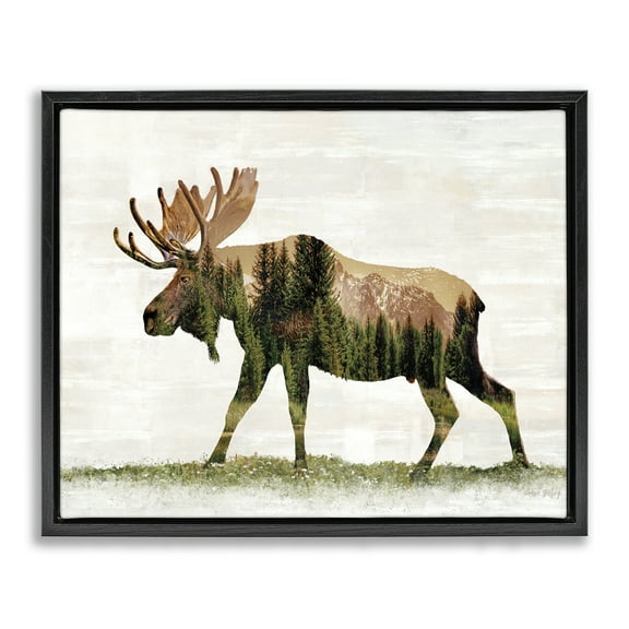Stupell Industries Forest Pattern Moose Animals & Insects Painting Black Floater Framed Art Print Wall Art, 21 x 17