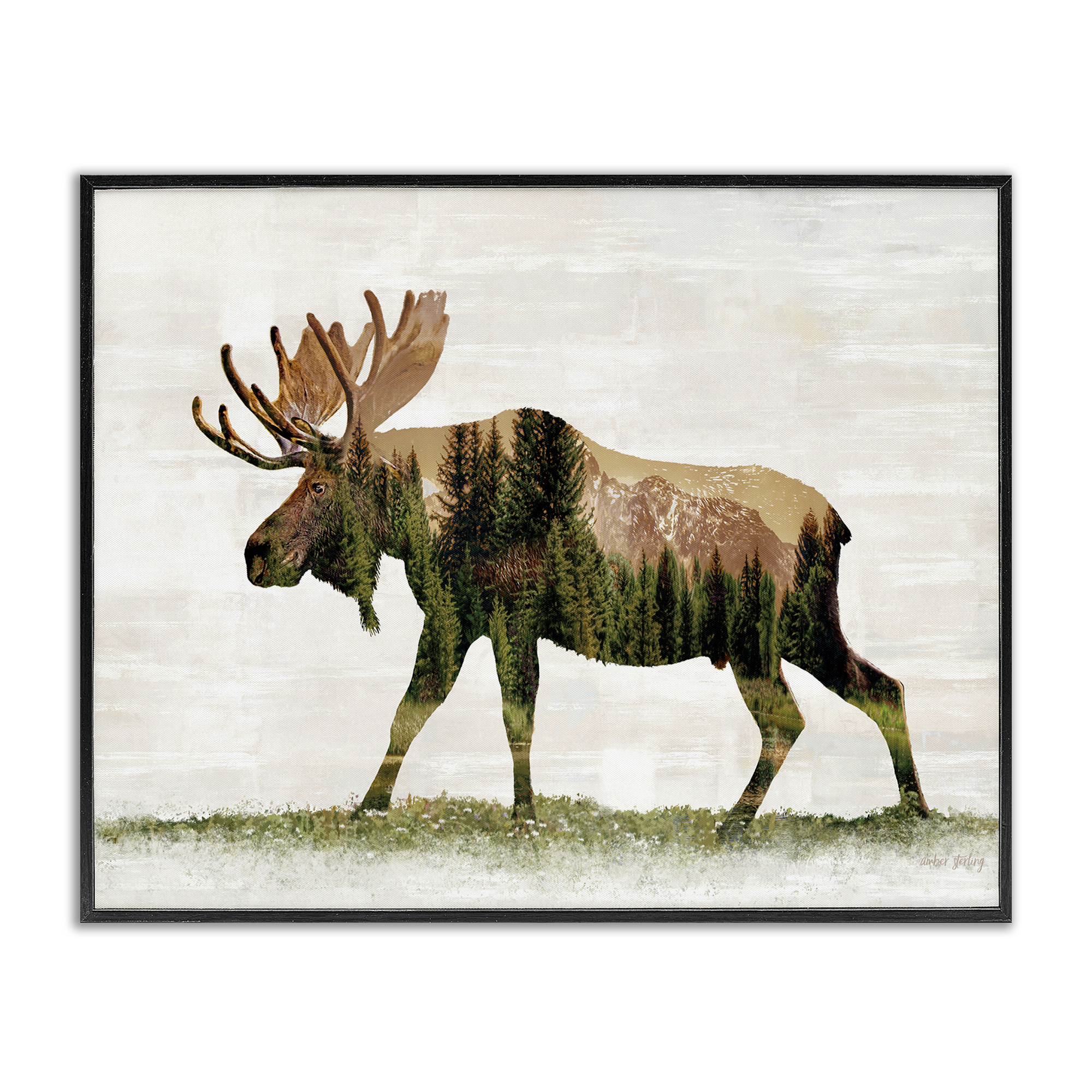 Stupell Industries Forest Pattern Moose Animals & Insects Painting Black Framed Art Print Wall Art, 30 x 24