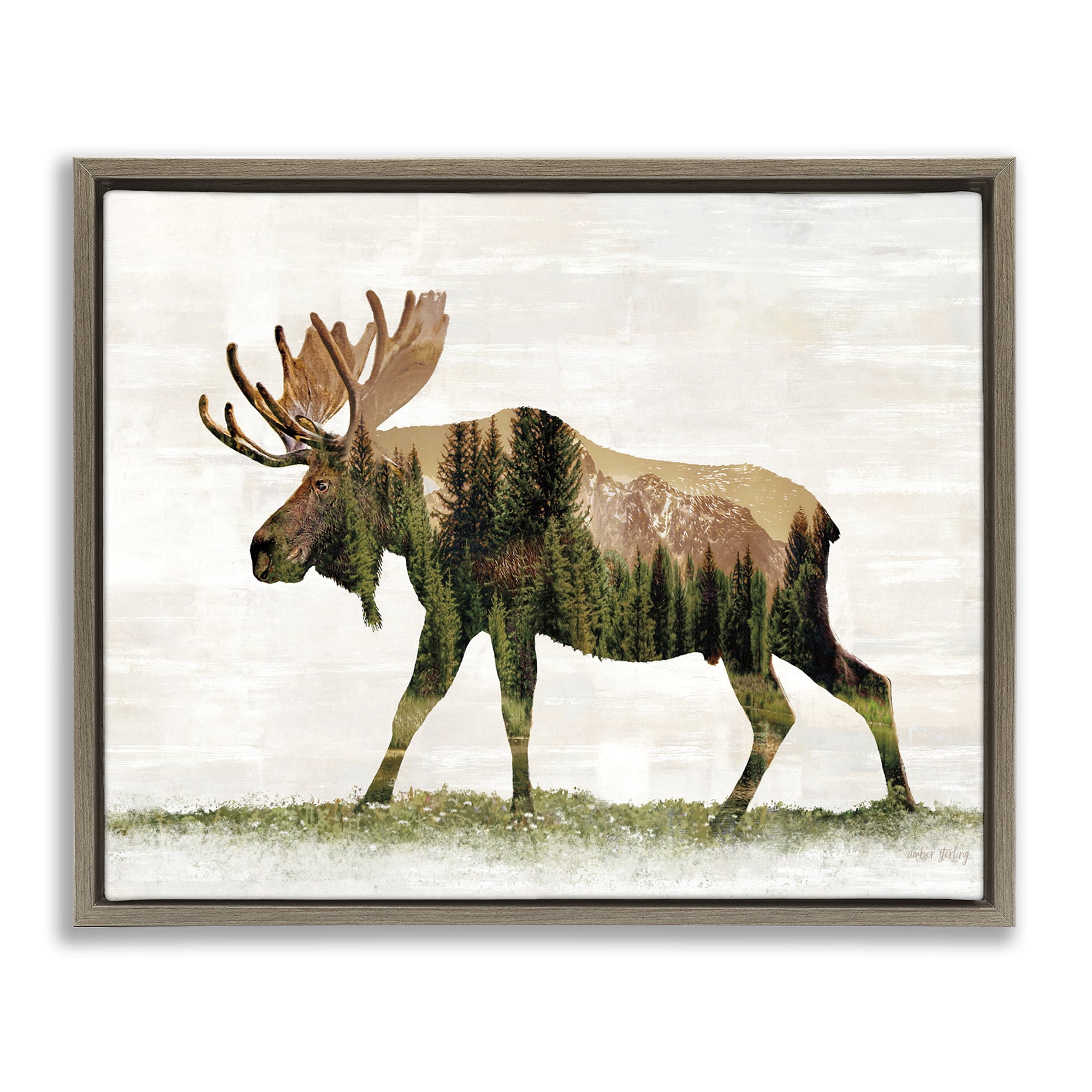 Stupell Industries Forest Pattern Moose Animals & Insects Painting Brown Floater Framed Art Print Wall Art, 21 x 17