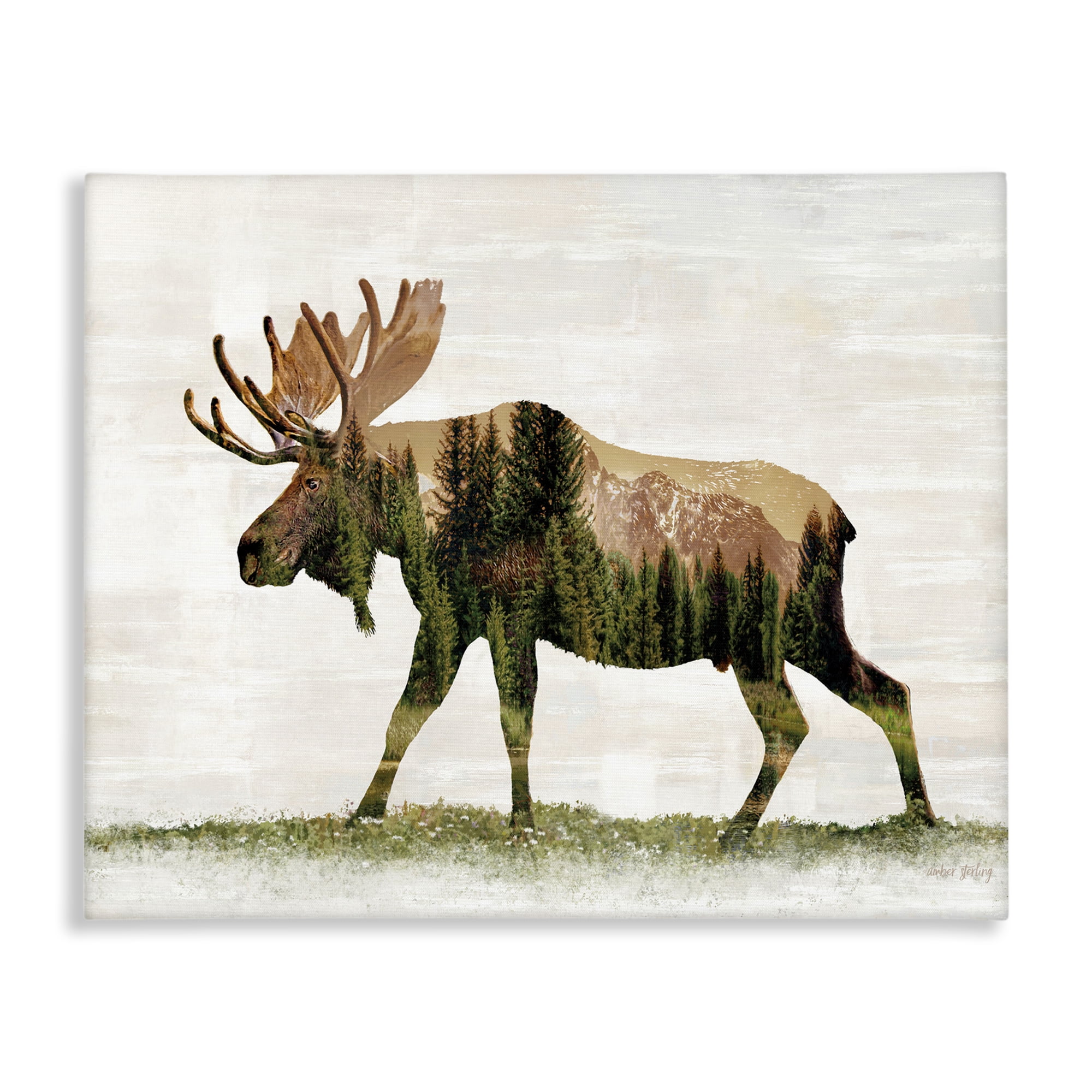 Stupell Industries Forest Pattern Moose Animals & Insects Painting Gallery Wrapped Canvas Art Print Wall Art, 30 x 24
