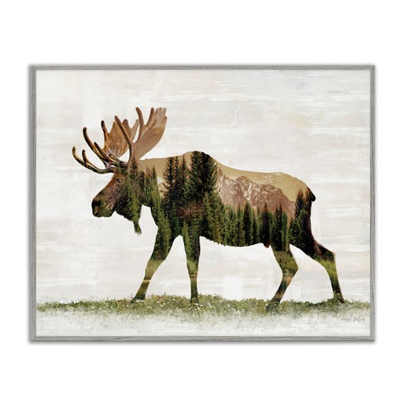 Stupell Industries Forest Pattern Moose Animals & Insects Painting Gray Framed Art Print Wall Art, 14 x 11