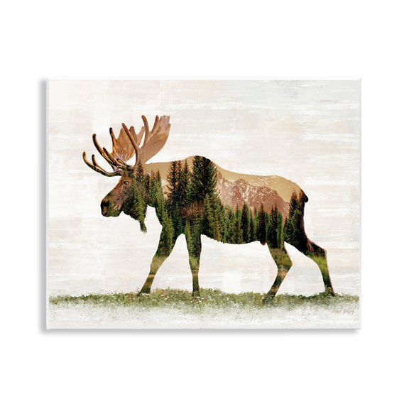 Stupell Industries Forest Pattern Moose Animals & Insects Painting Unframed Art Print Wall Art, 14 x 11