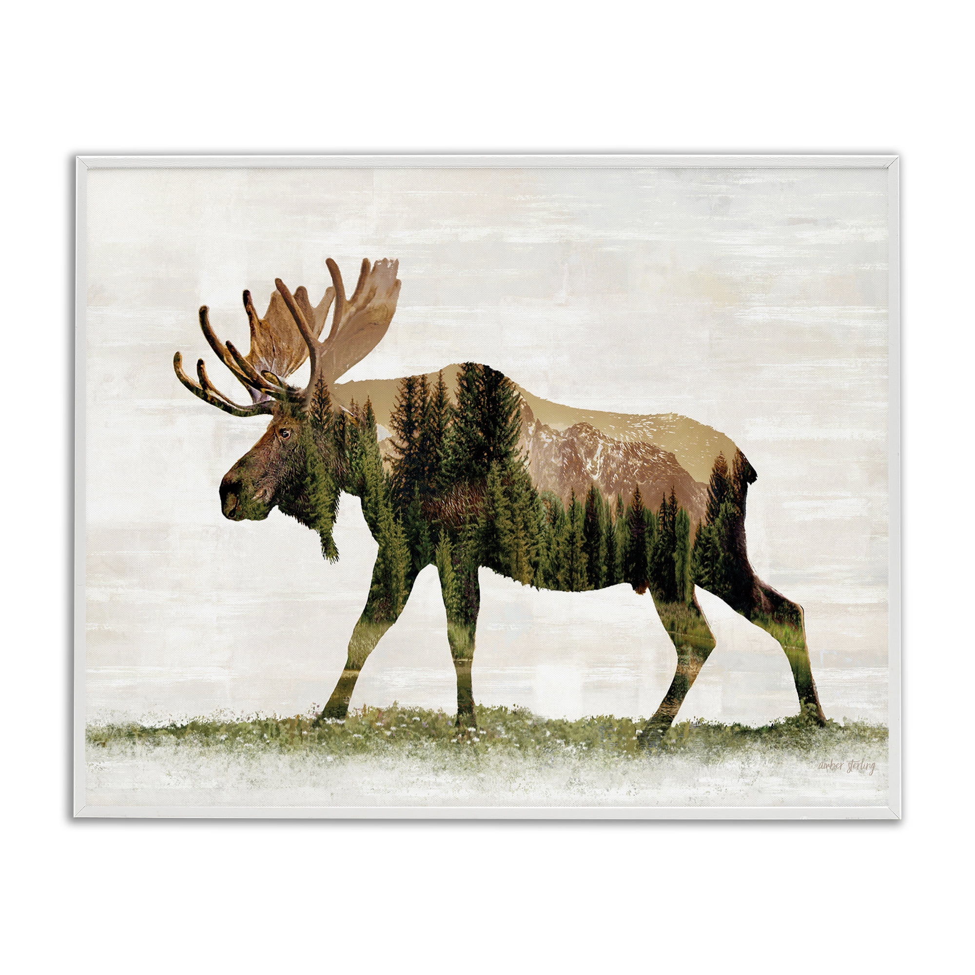 Stupell Industries Forest Pattern Moose Animals & Insects Painting White Framed Art Print Wall Art, 30 x 24