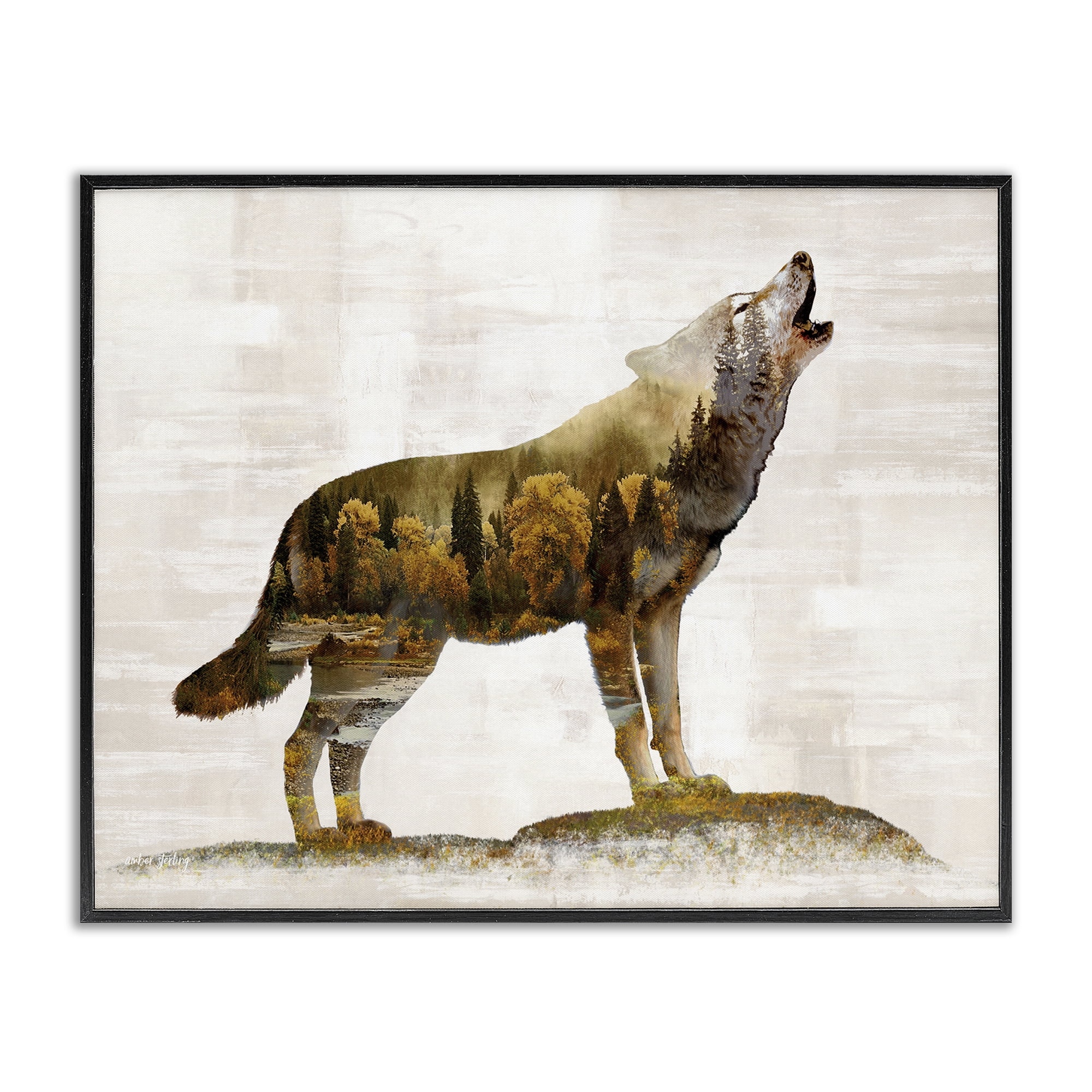 Stupell Industries Forest Pattern Wolf Animals & Insects Painting Black Framed Art Print Wall Art, 20 x 16